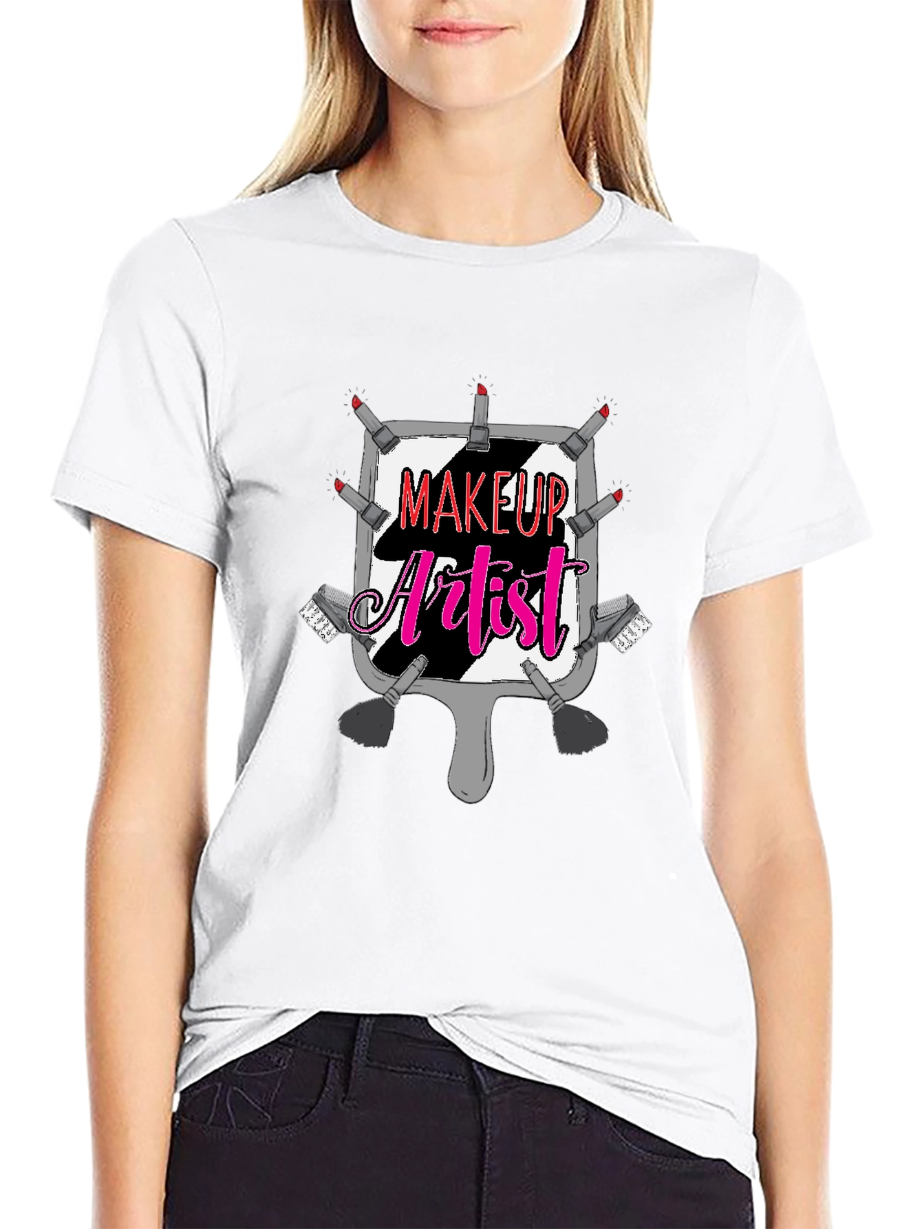 Black Makeup Artist Graphic T-Shirt - Black Cotton Tee view 9