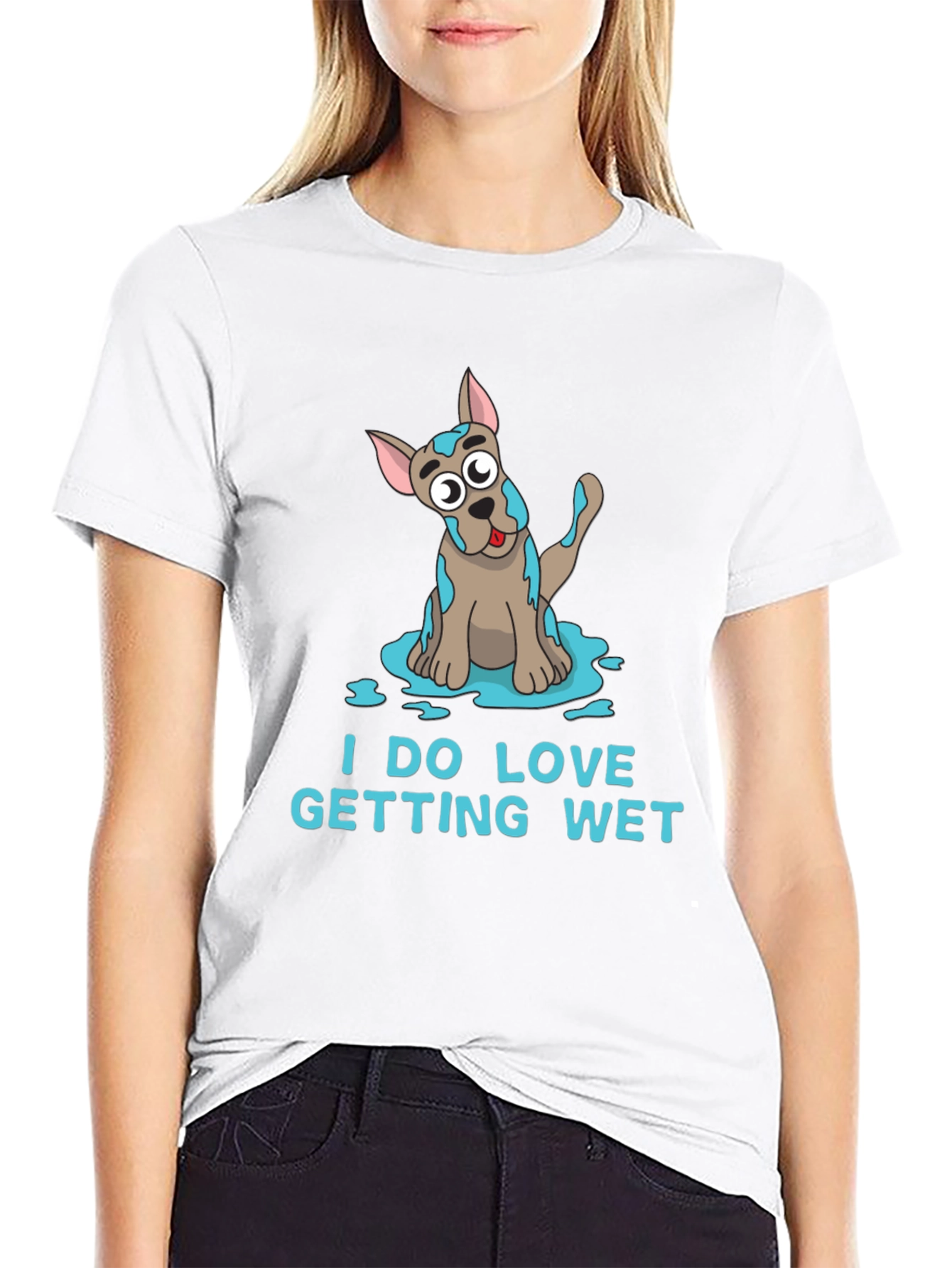 Black Funny 'I DO LOVE GETTING WET' Dog T-Shirt view 9