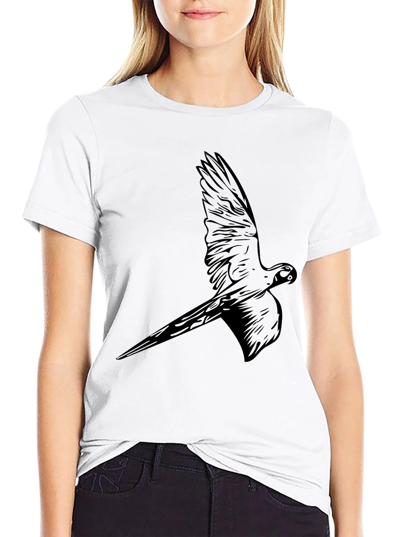 Black Black Parrot Graphic Tee - Stylish Bird Design view 9