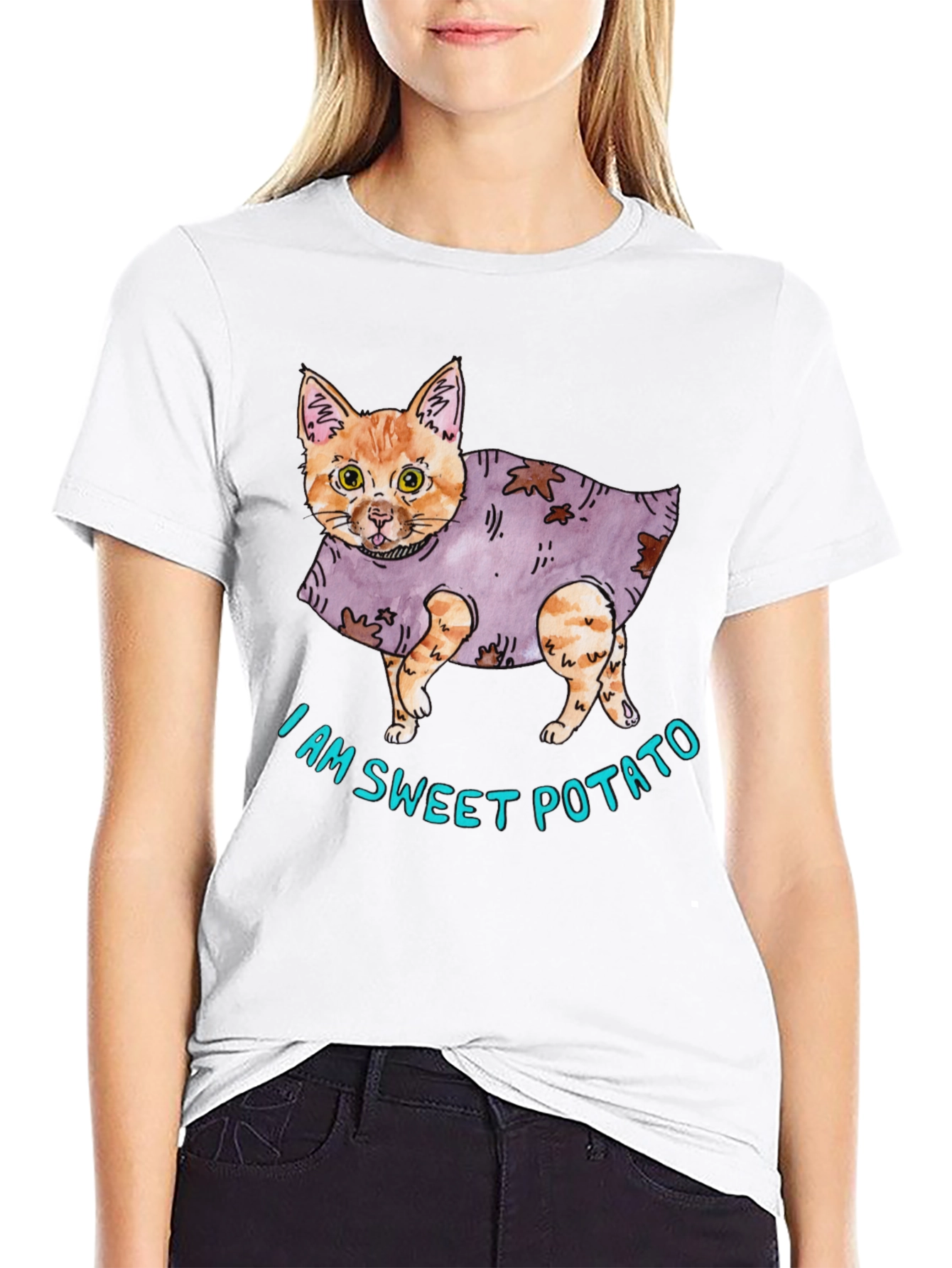 Black Sweet Potato Cat Graphic T-Shirt view 9