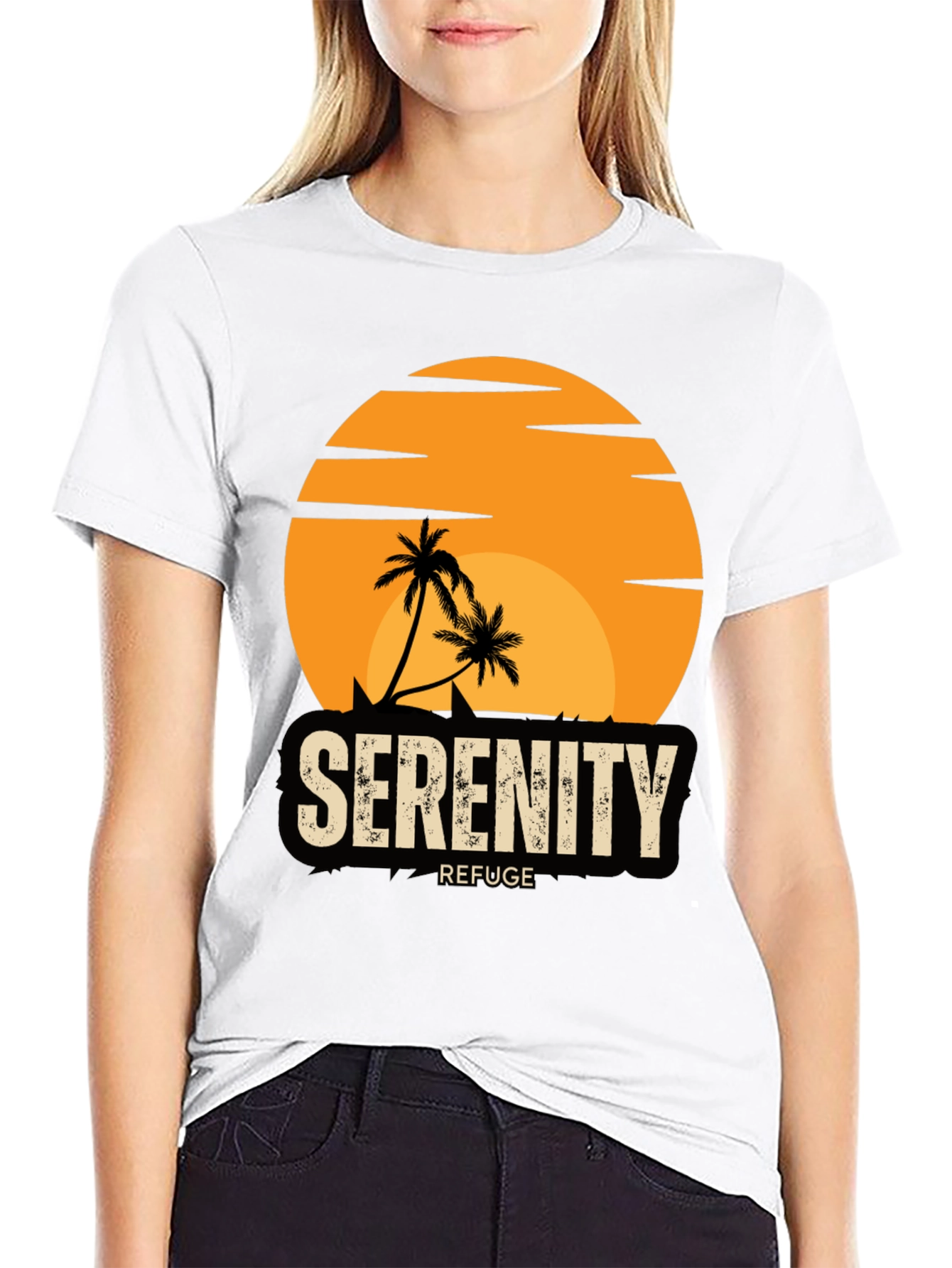 Black Serenity Refuge T-Shirt - Tropical Palm Tree Sunset Tee view 9