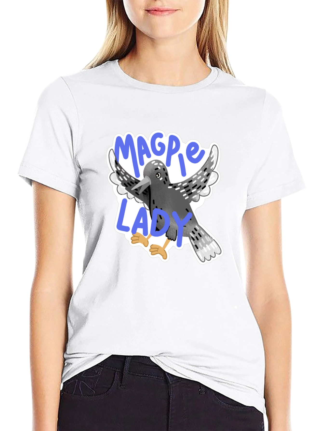 Black Magpie Lady Graphic Tee - Bird Lover T-Shirt view 9