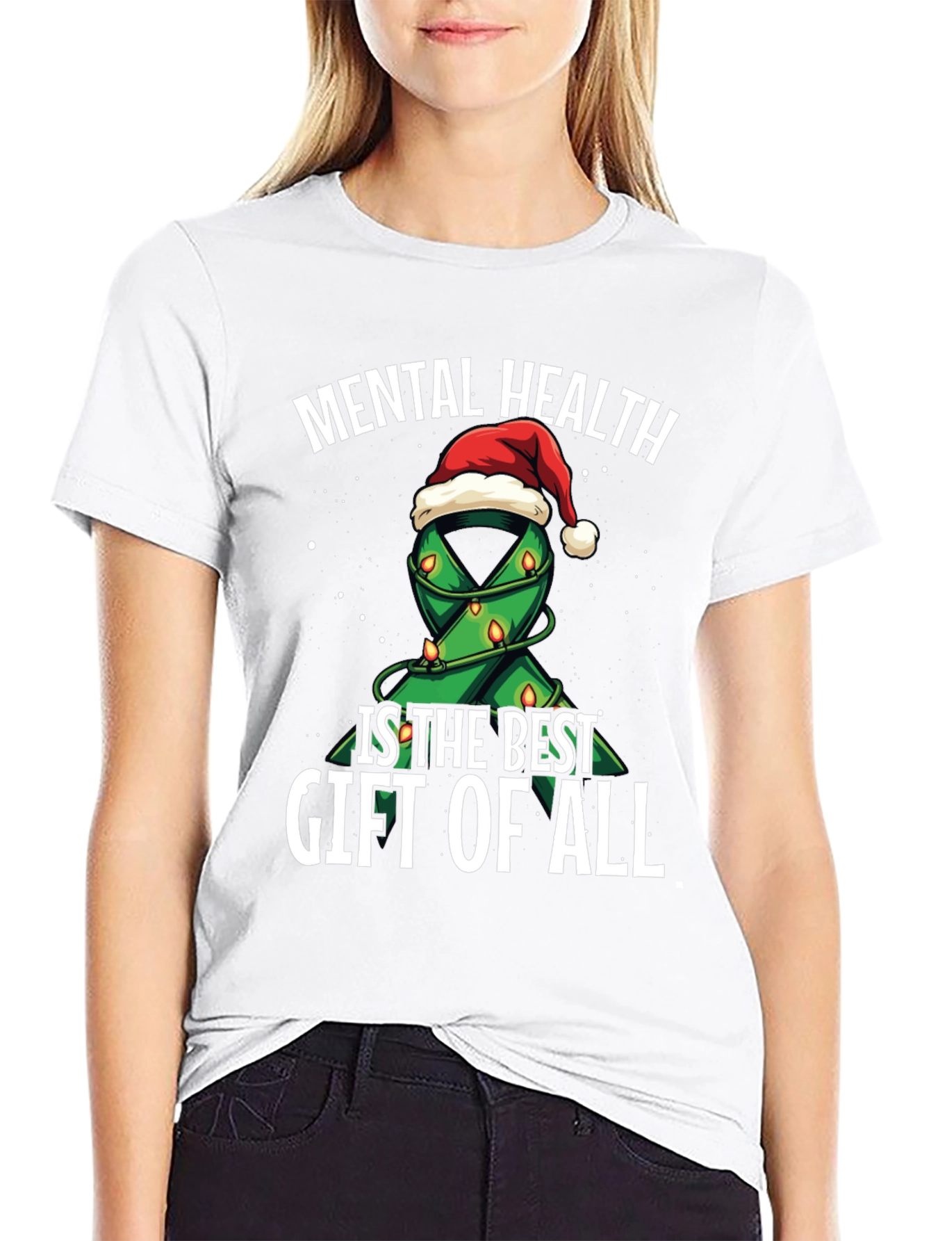 Mental Health Gift T-Shirt - Christmas Ribbon Design - 9