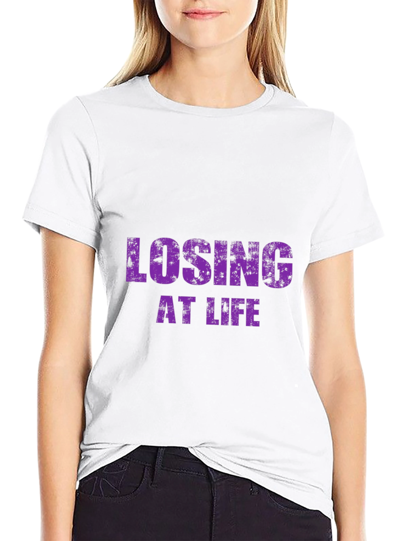 Black Losing at Life Funny Graphic Tee - Black T-Shirt view 9