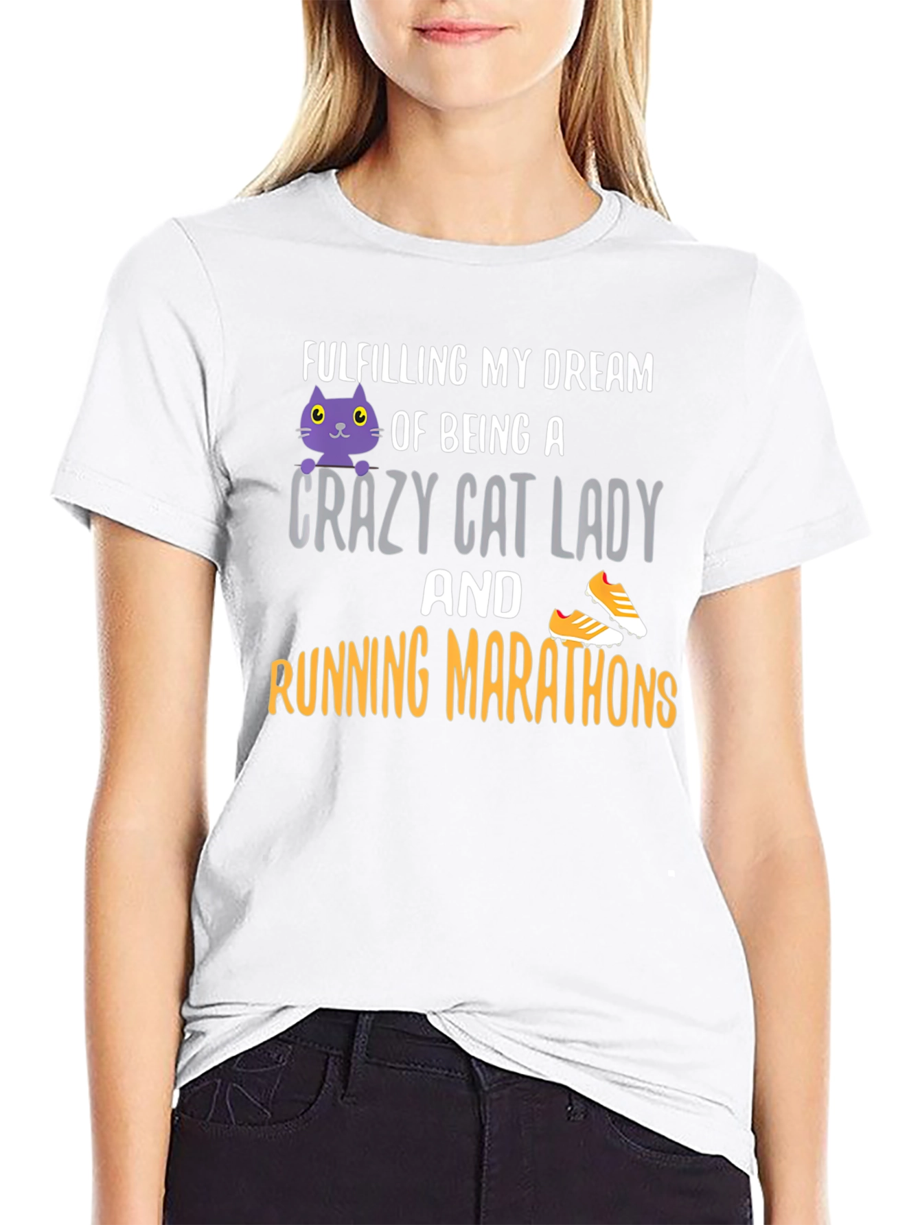 Black Crazy Cat Lady Running Marathon T-Shirt view 9