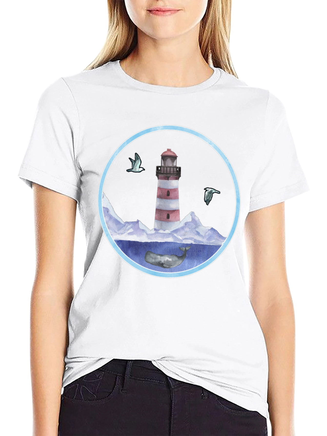 Black Lighthouse & Whale Graphic T-Shirt view 9