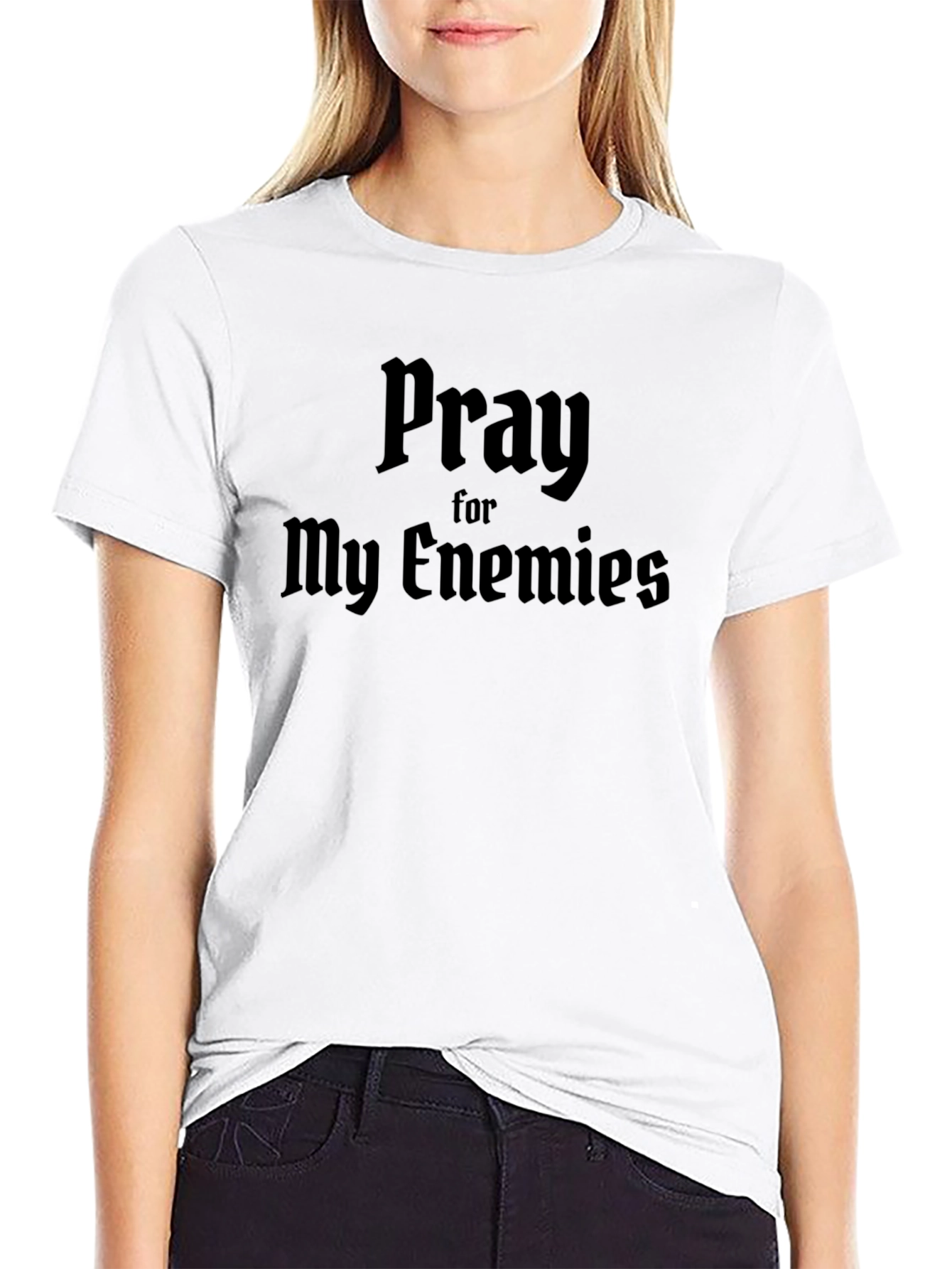 Black Pray For My Enemies Black Graphic T-Shirt view 9