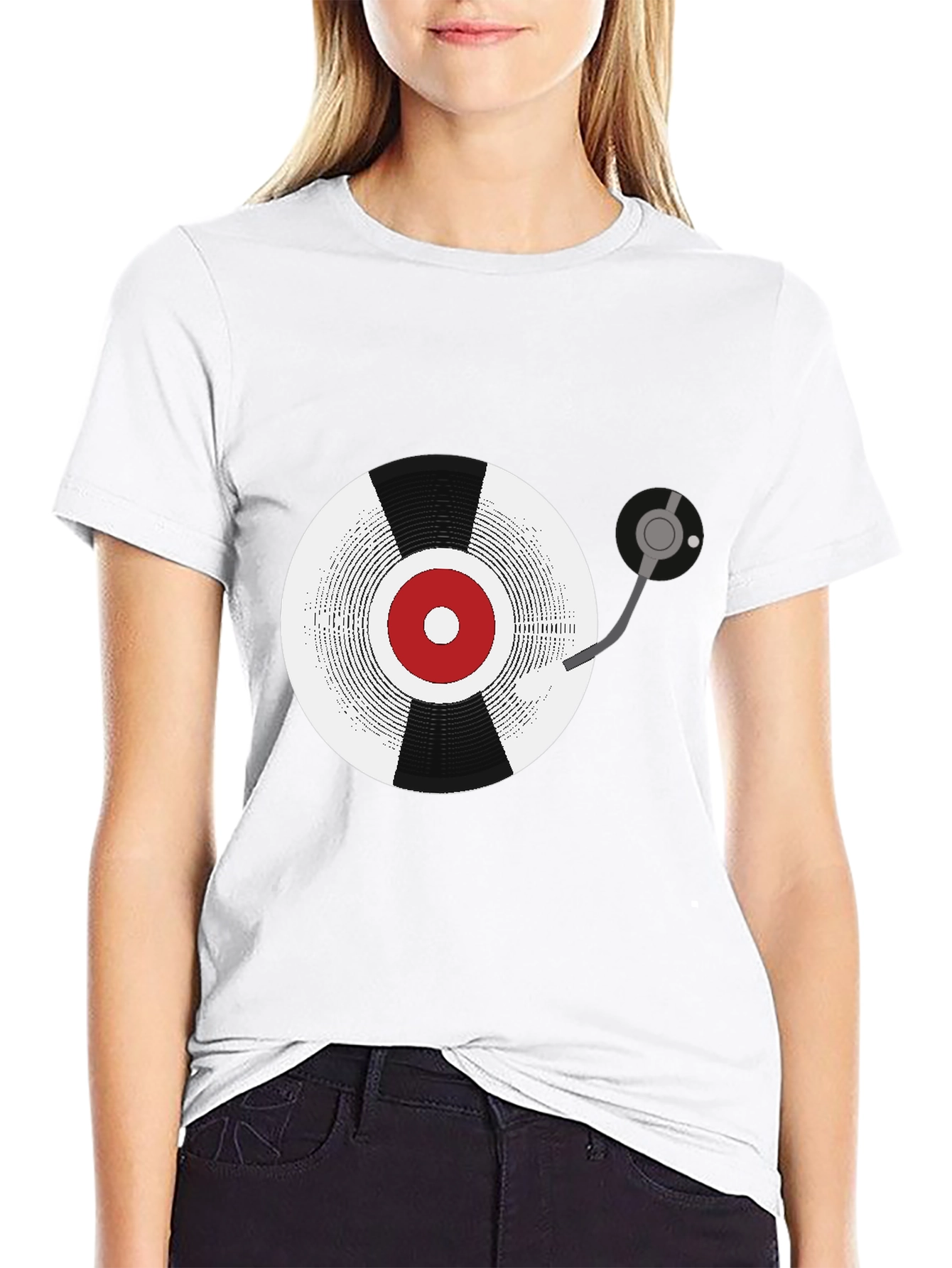 Black Retro Vinyl Record Graphic Tee - Black view 9