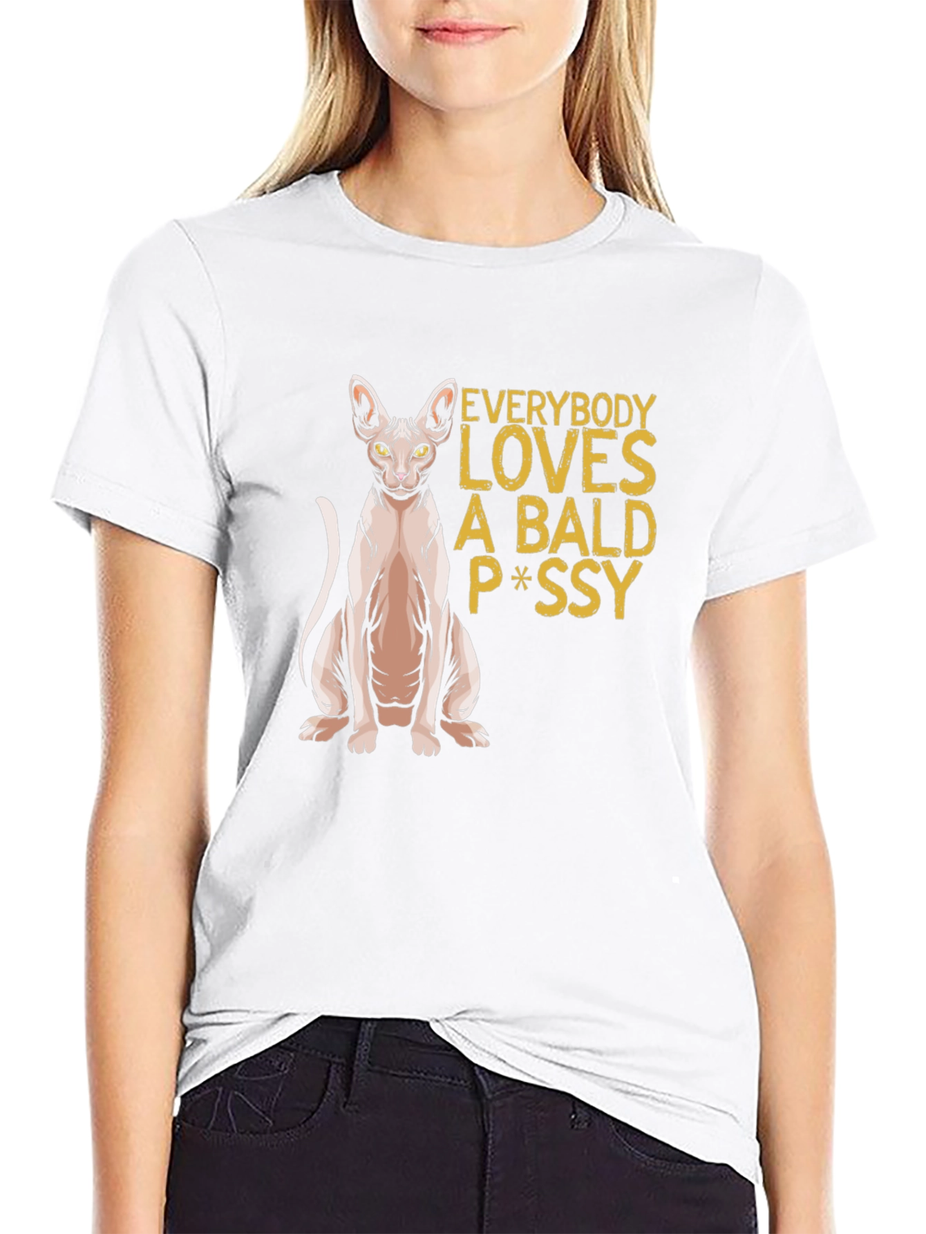 Black Bald Cat P*ssy T-Shirt - Funny Novelty Tee view 9
