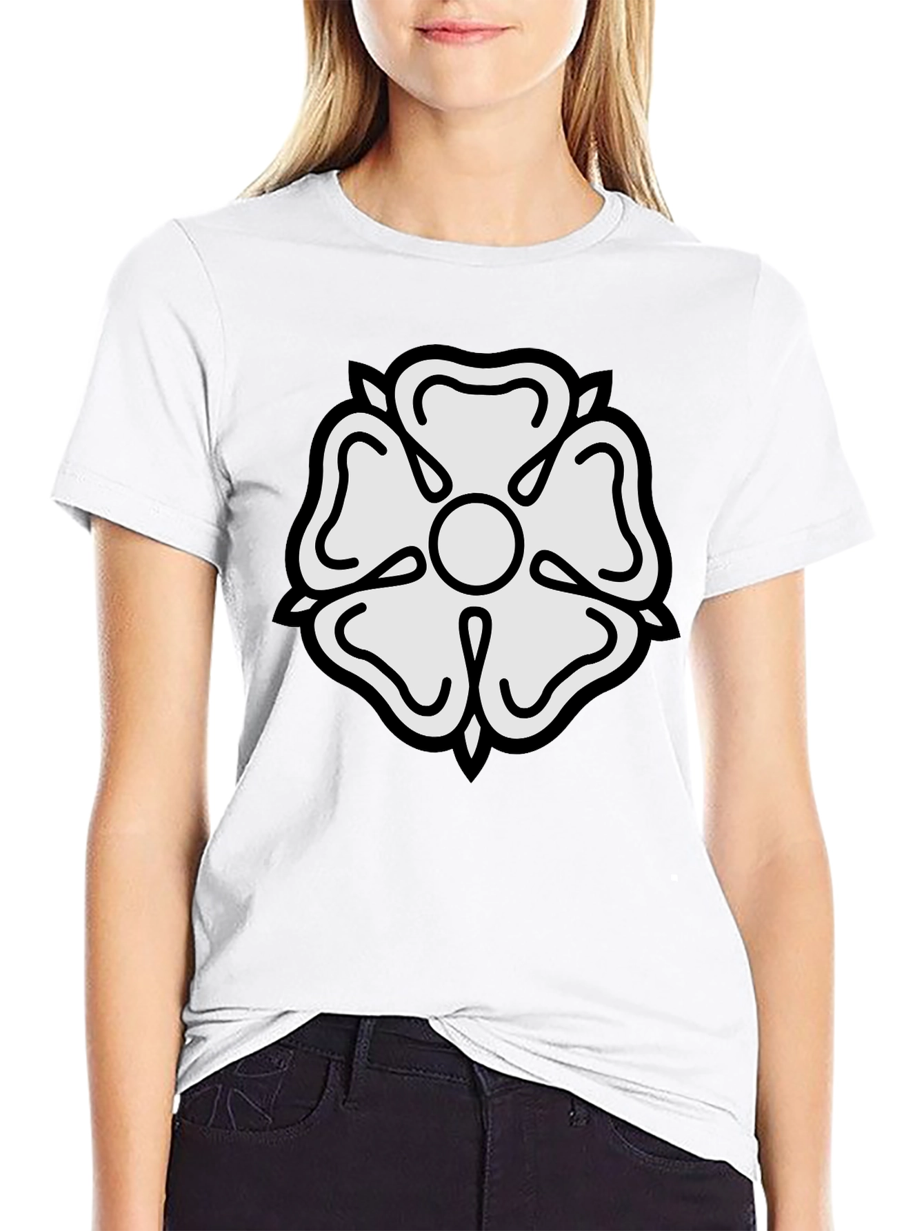 Black Black T-Shirt with White Floral Design view 9