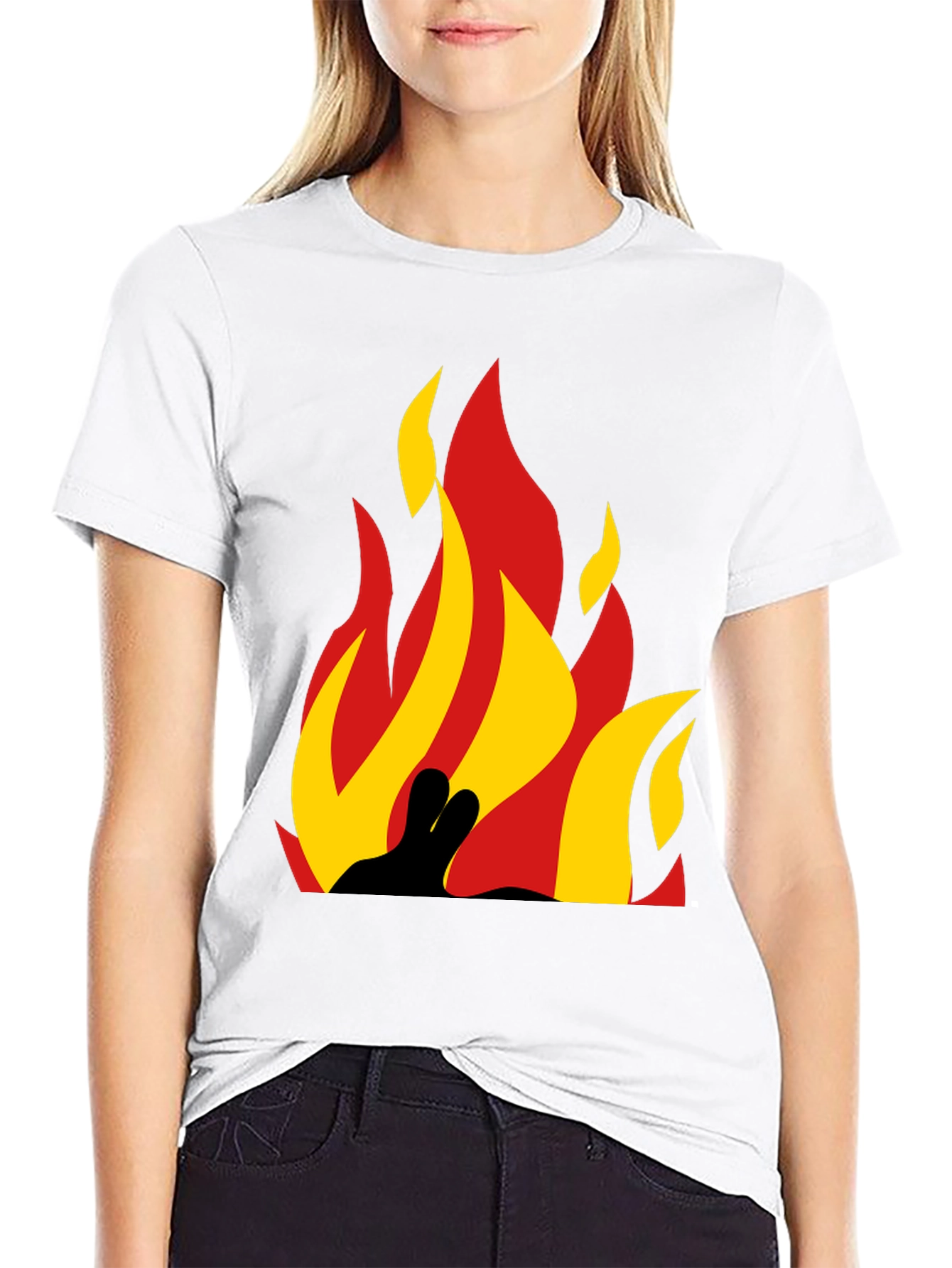 Black Flame Graphic Tee - Bold Black Cotton T-Shirt view 9