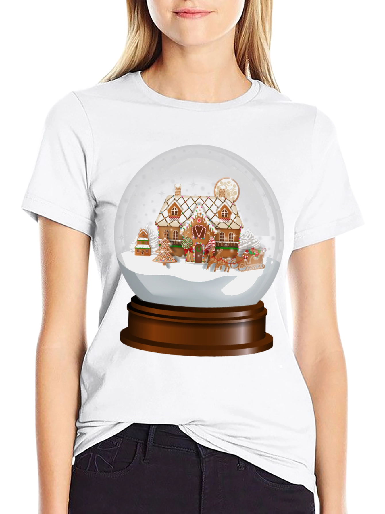 Black Gingerbread House Snow Globe Graphic Tee view 9