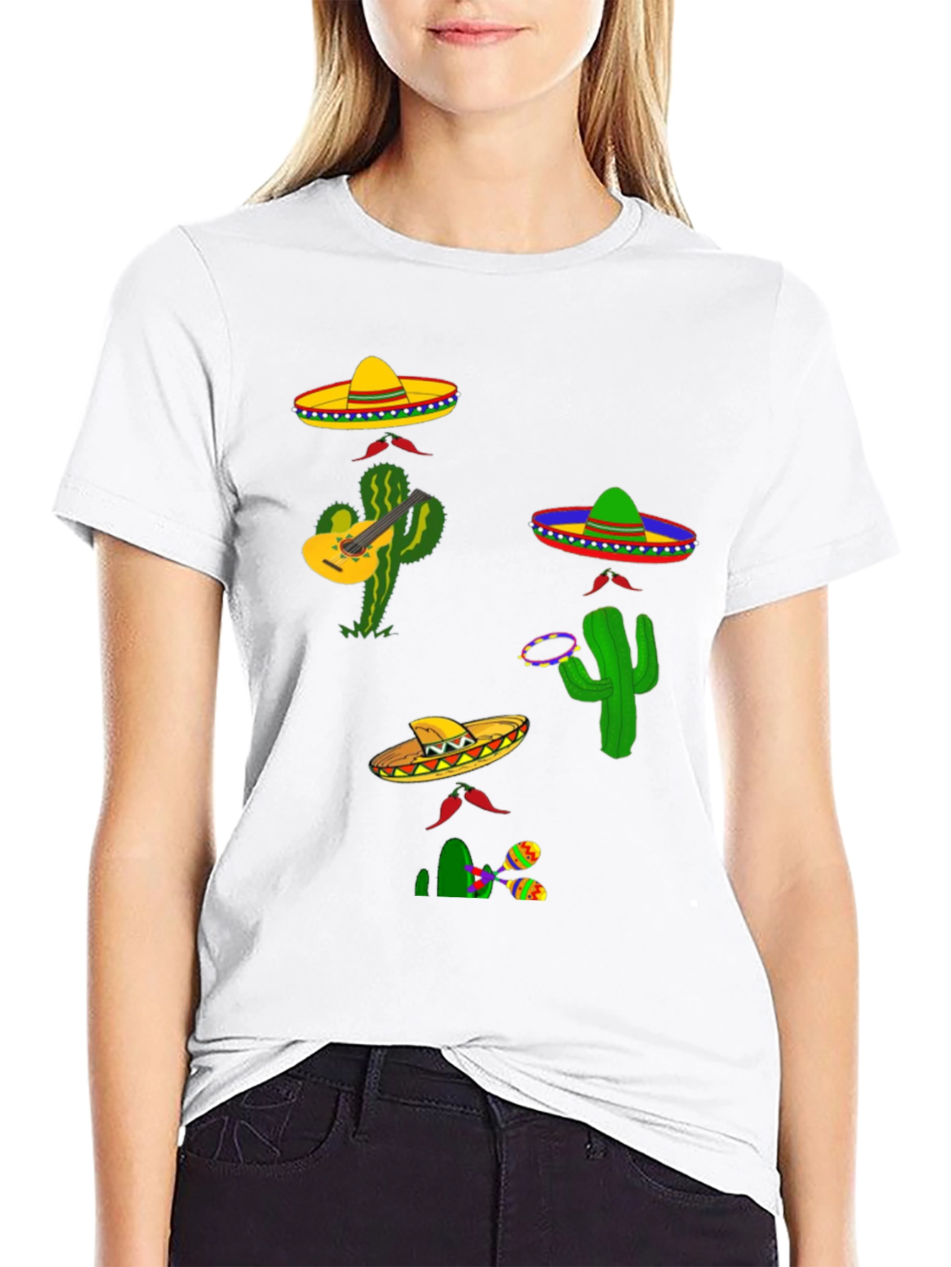 Black Festive Fiesta T-Shirt: Sombreros, Cacti, and Musical Fun view 9