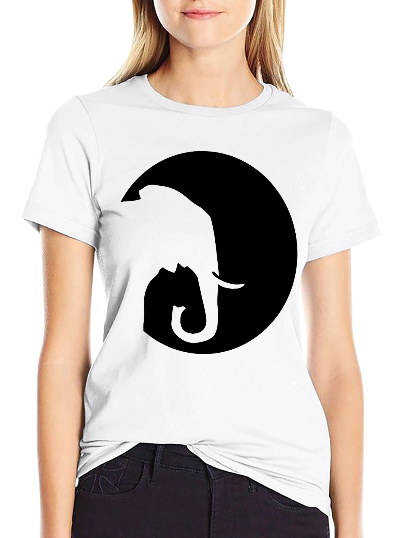 Black Elephant Moon Graphic Tee - Stylish Black Cotton T-Shirt view 9