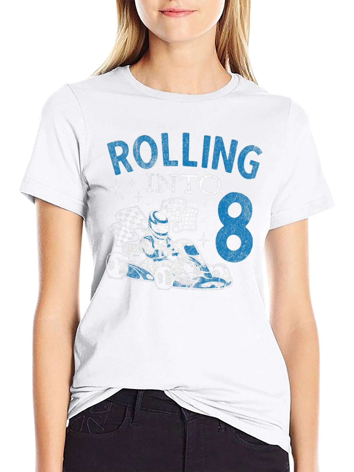 Black Rolling Into 8 Birthday Kart Racing T-Shirt view 9