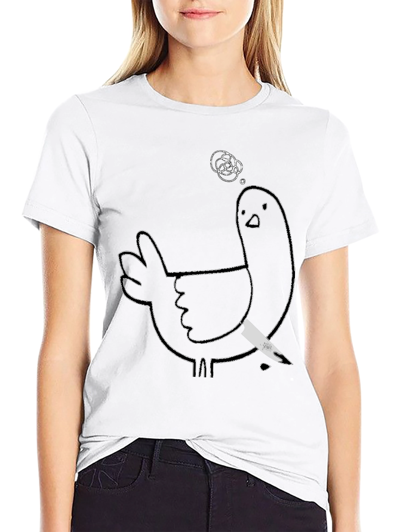Black Humorous Chicken T-Shirt - Quirky Knife Design view 9