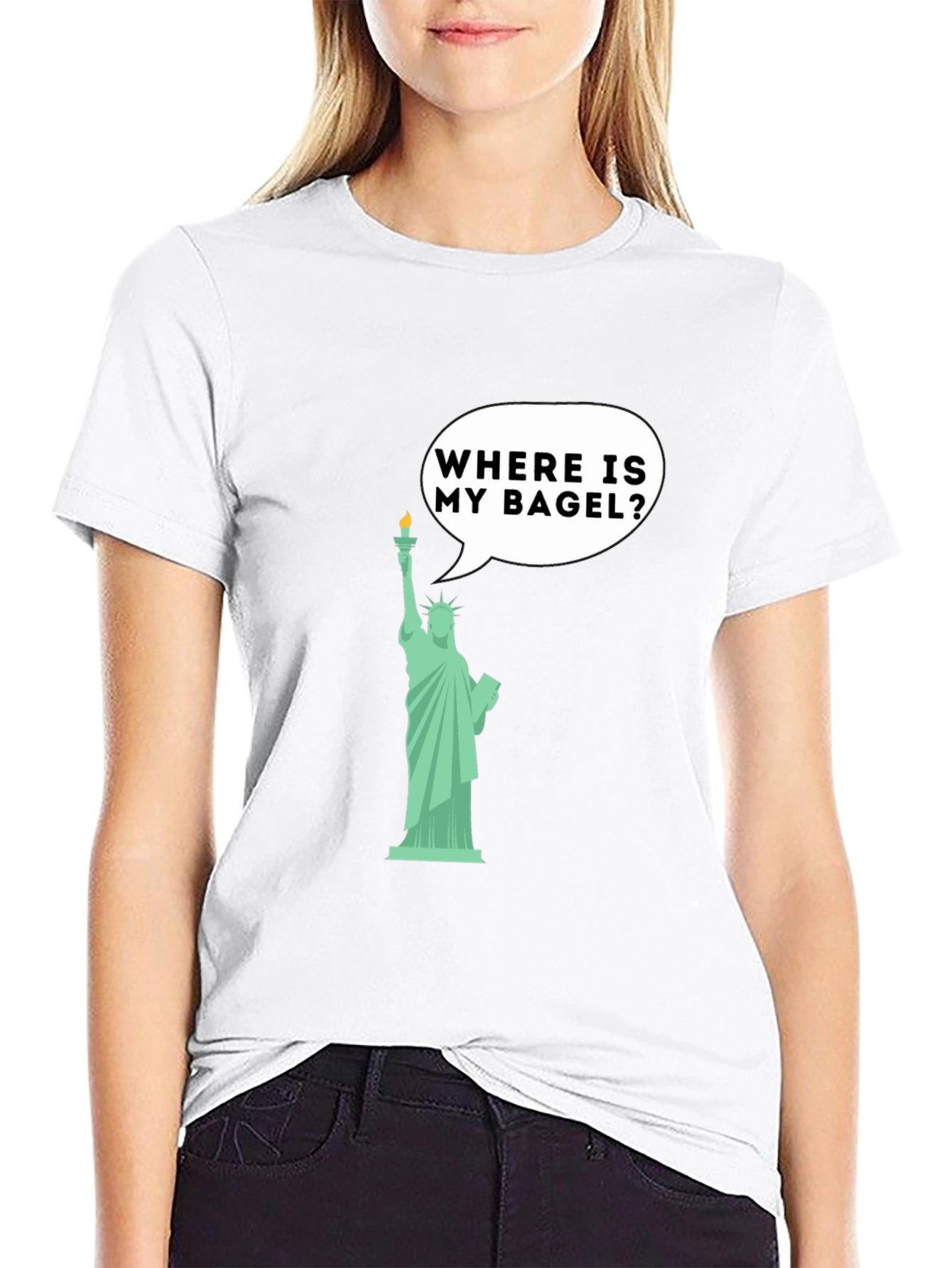 Black Funny Statue of Liberty Bagel Graphic T-Shirt view 9