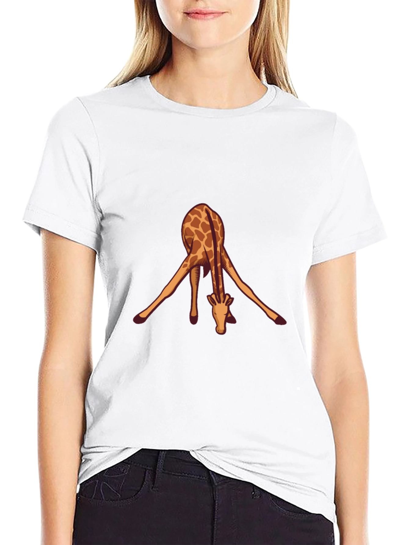 Black Giraffe Yoga Pose Black T-Shirt view 9