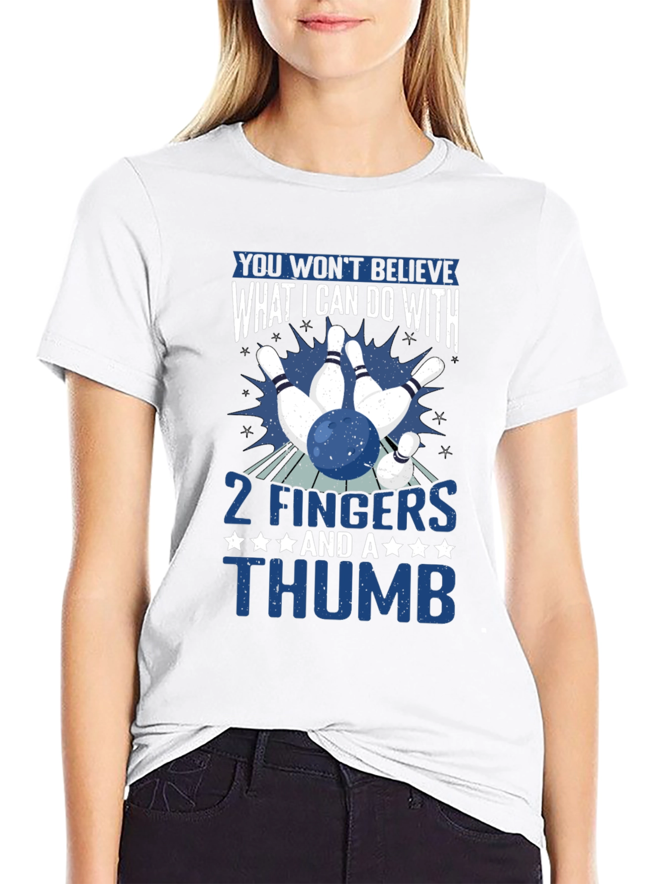 Black Funny Bowling T-Shirt: 2 Fingers and a Thumb Graphic Tee view 9