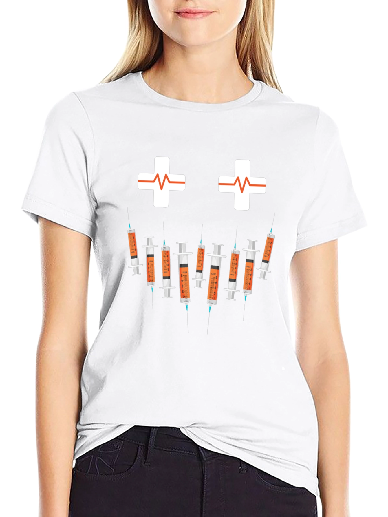 Black Humorous Nurse/Doctor Syringe Graphic T-Shirt view 9