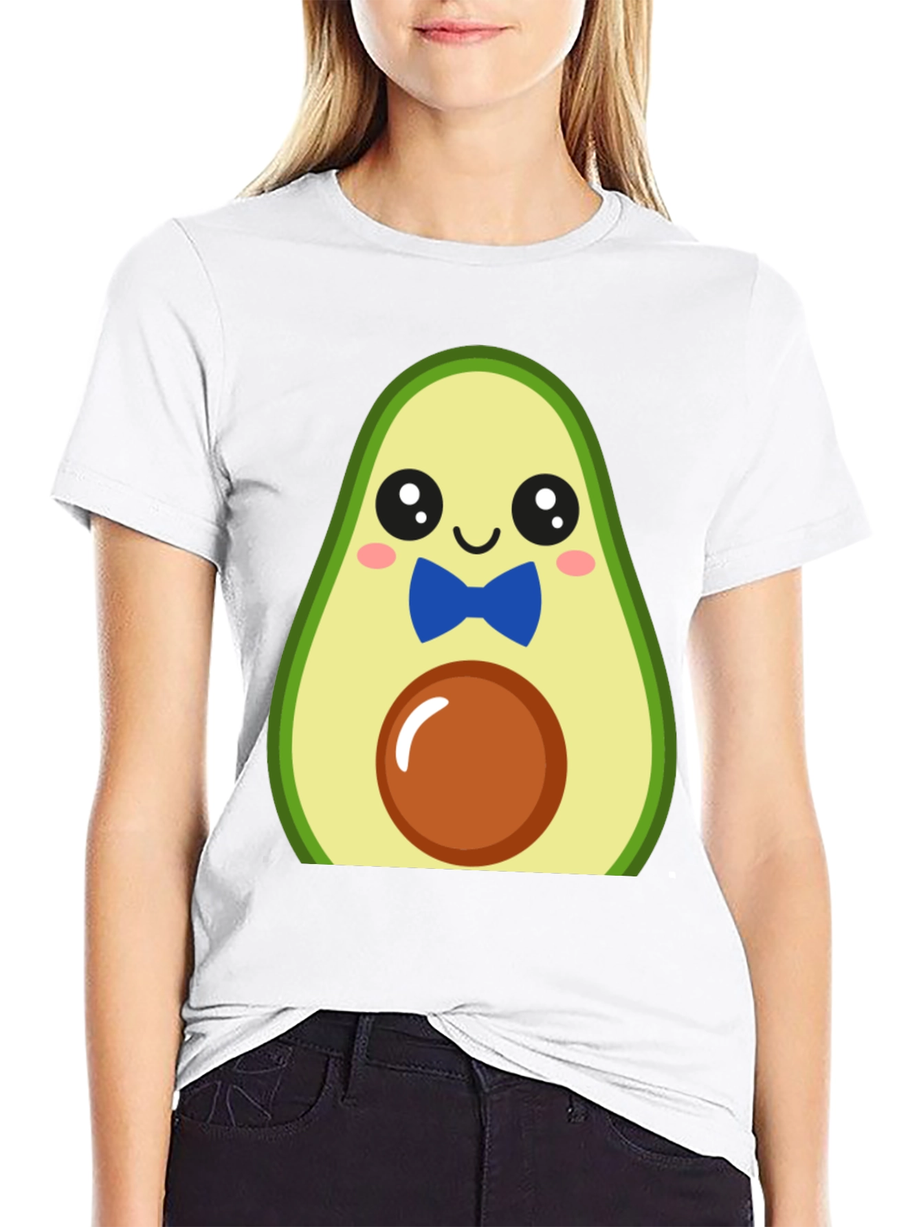 Black Cute Avocado Cartoon T-Shirt - Men's Black Tee view 9