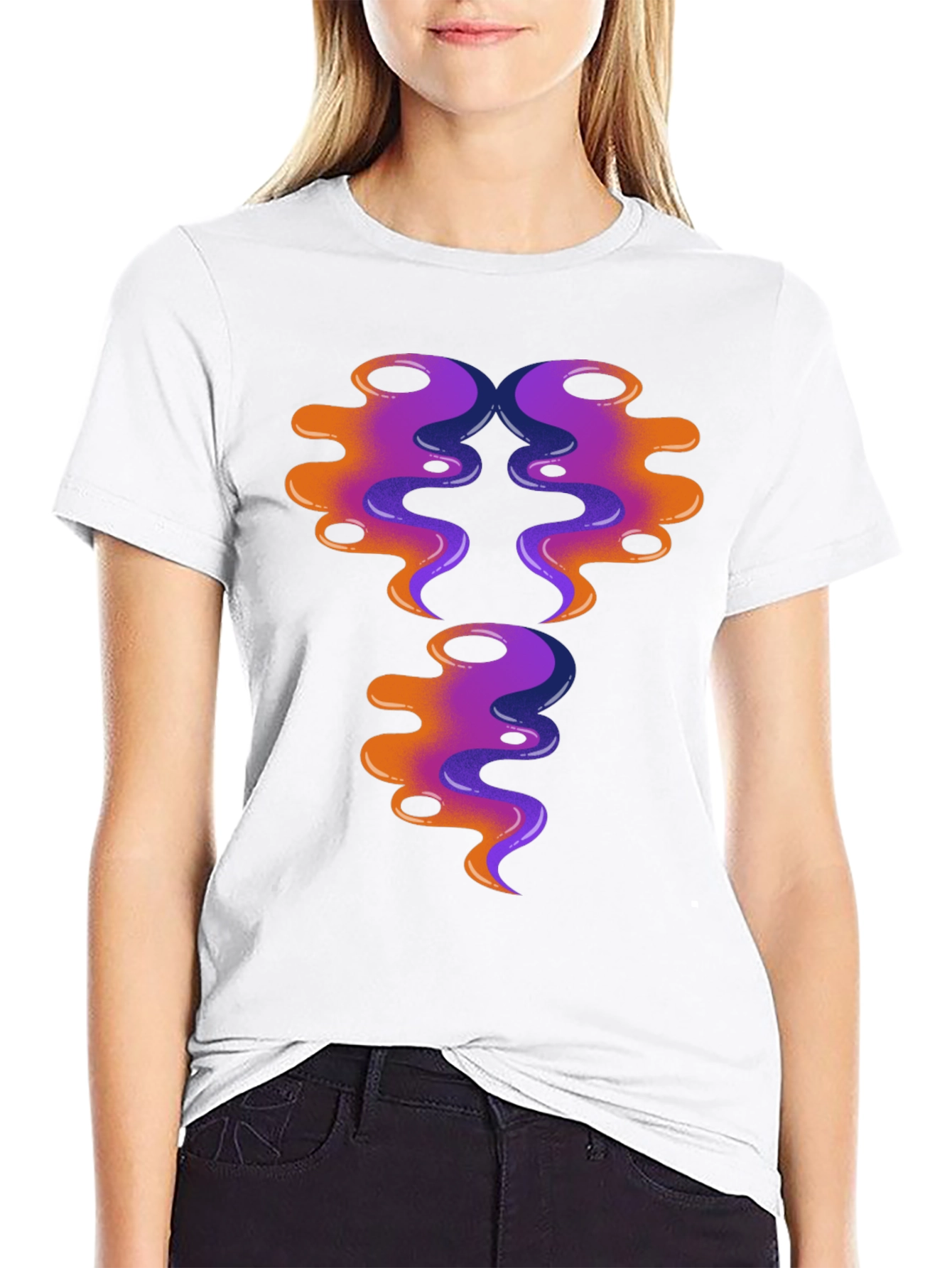 Black Abstract Swirl Design Graphic Tee - Black Cotton view 9