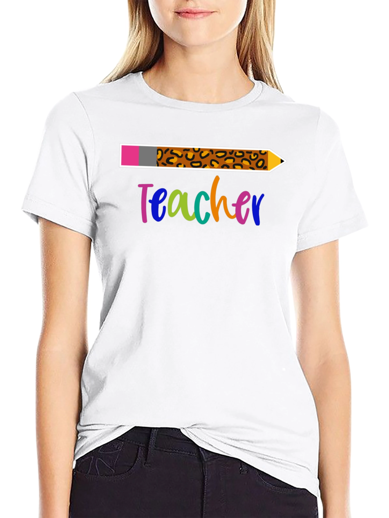 Black Teacher Leopard Print Pencil T-Shirt view 9