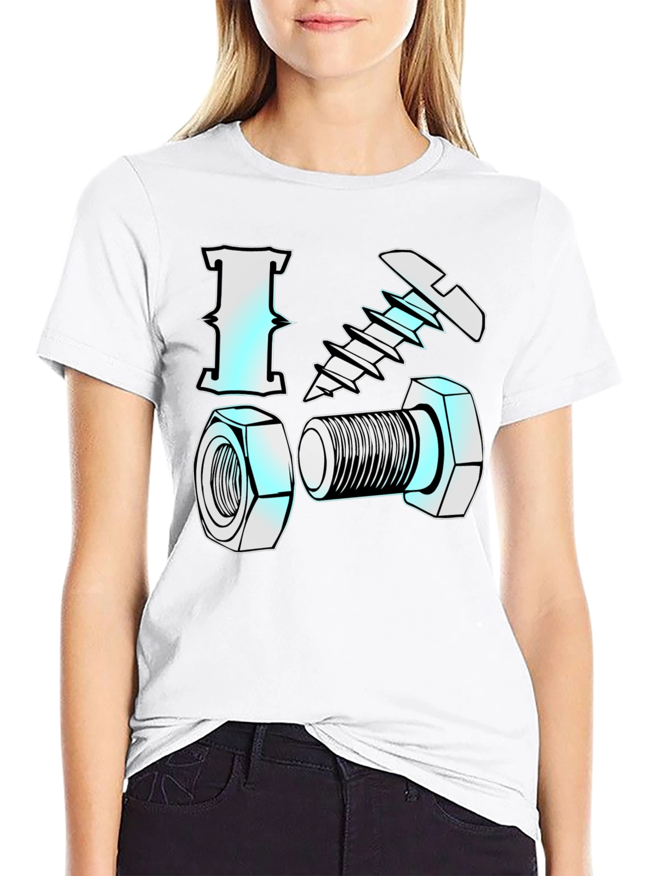 Black I Love Nuts & Bolts Funny Graphic T-Shirt view 9