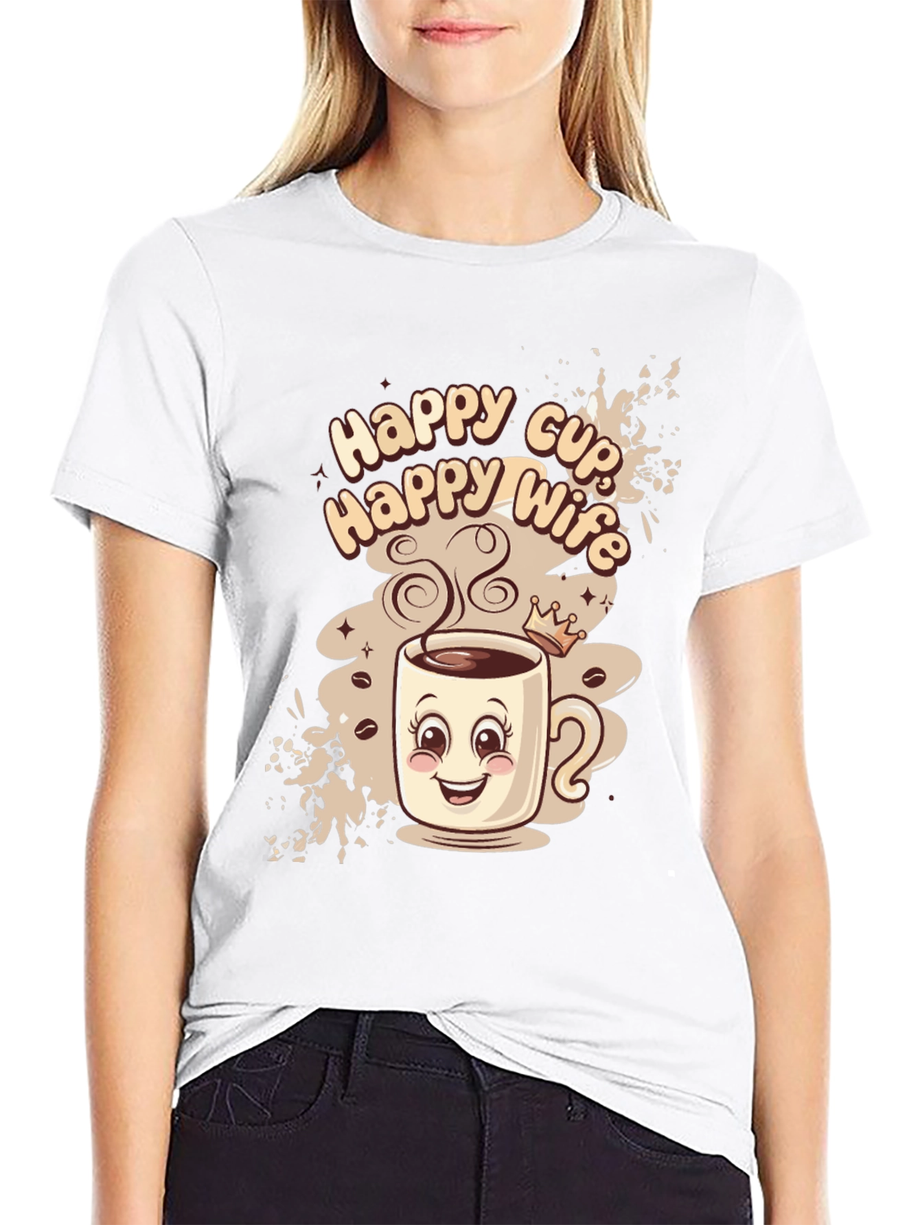 Black Happy Cup Happy Wife Black Graphic Tee view 9