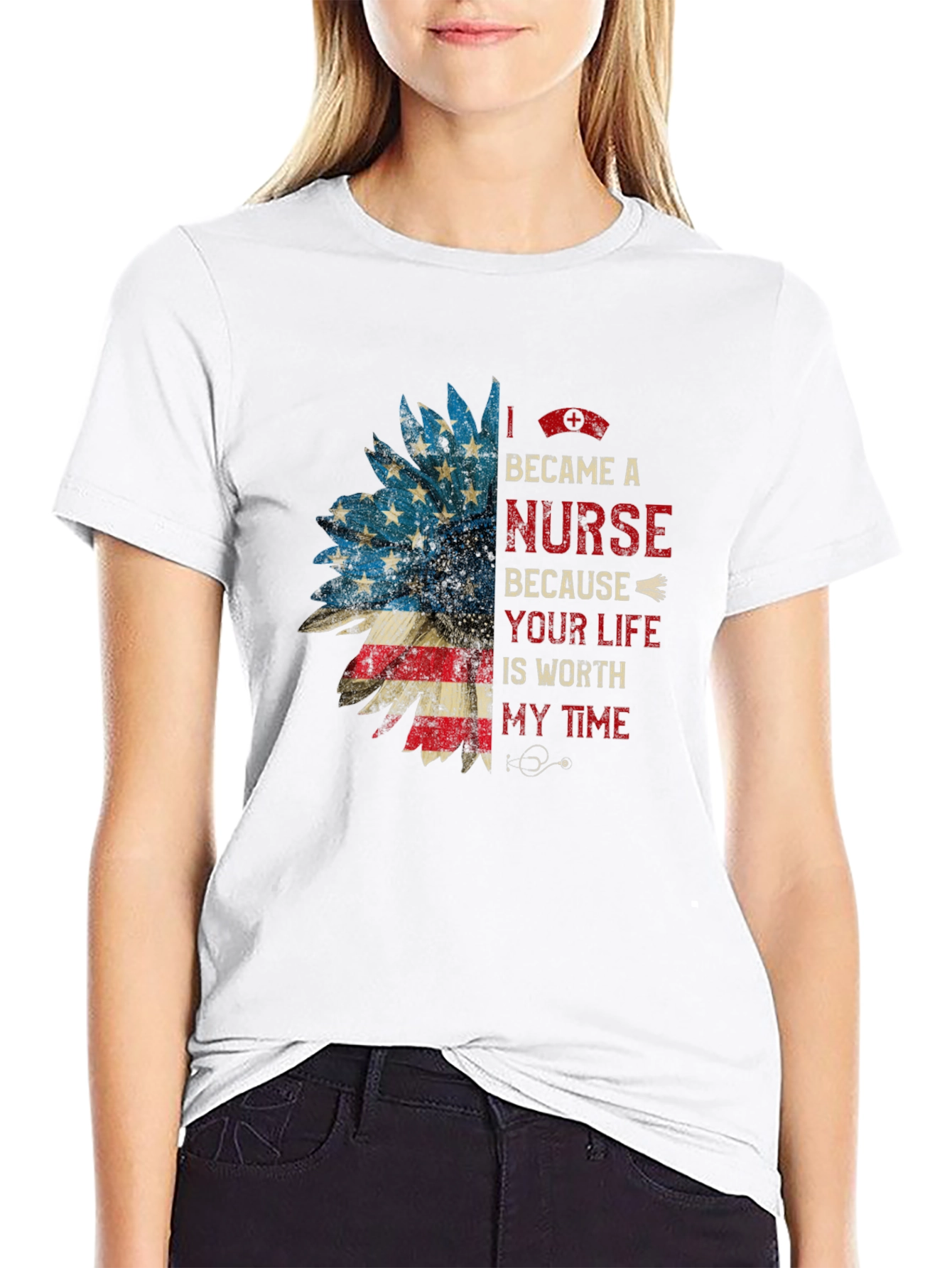 Black Nurse Sunflower T-Shirt Patriotic view 9