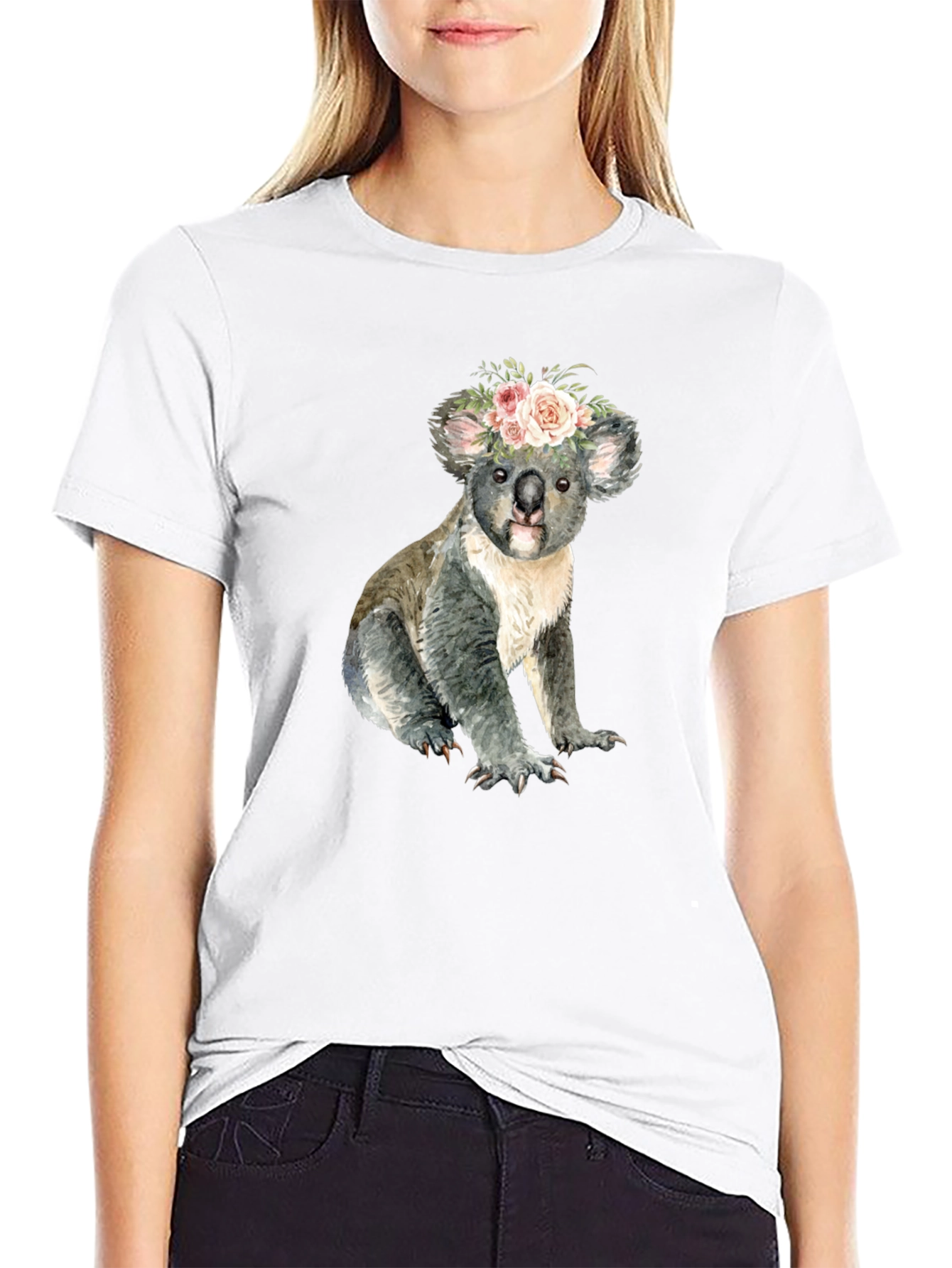 Black Floral Koala Bear Graphic T-Shirt view 9