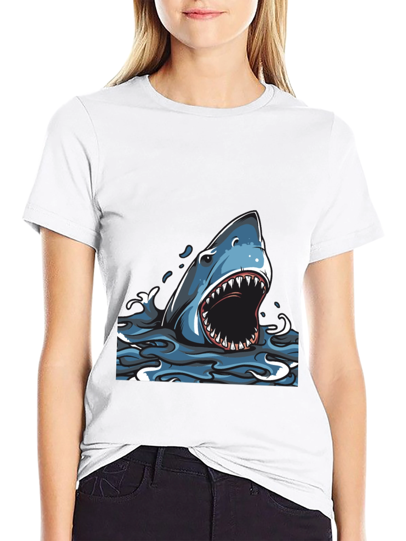 Black Shark Graphic Print Crew Neck T-Shirt view 9