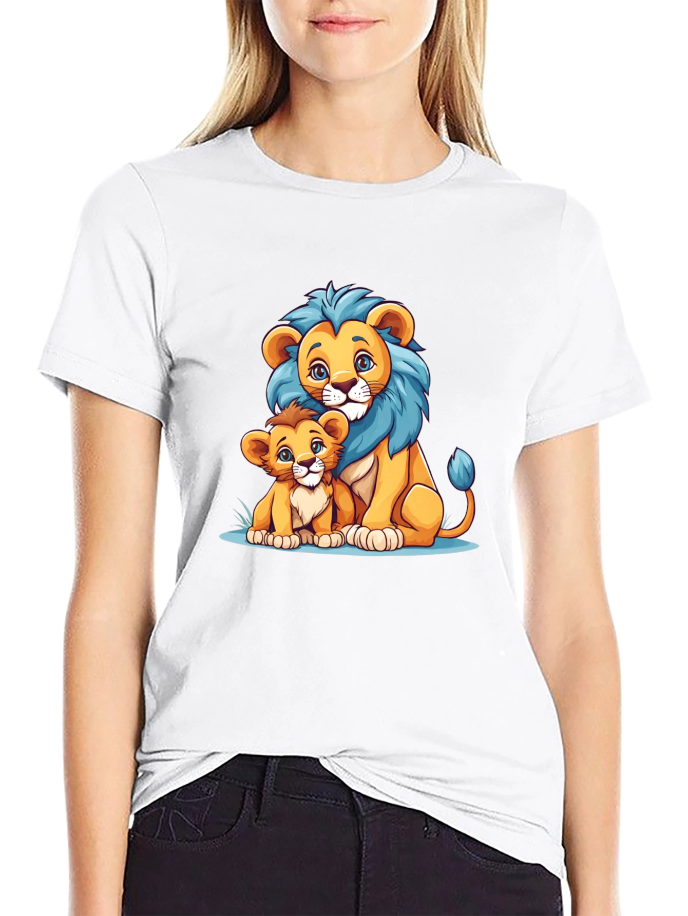 Black Lion Family Graphic Tee - Cute Cartoon Design view 9