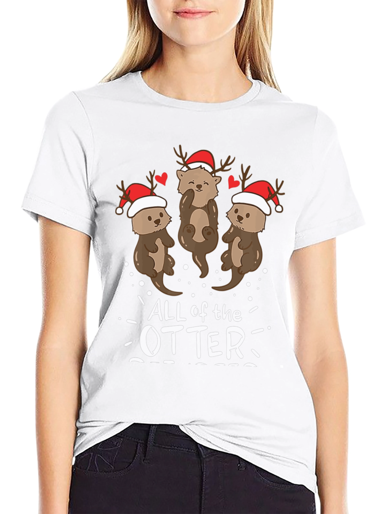 Black Festive Otter Holiday T-Shirt view 9