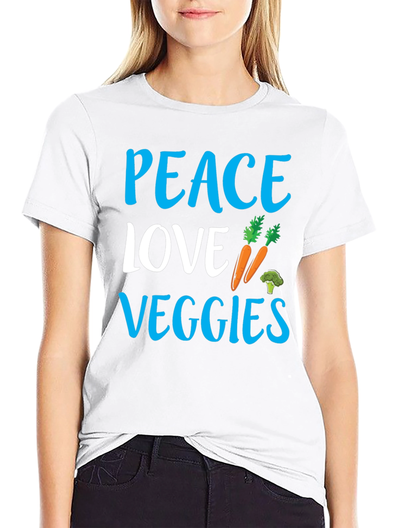 Black Peace Love Veggies Black Graphic Tee view 9