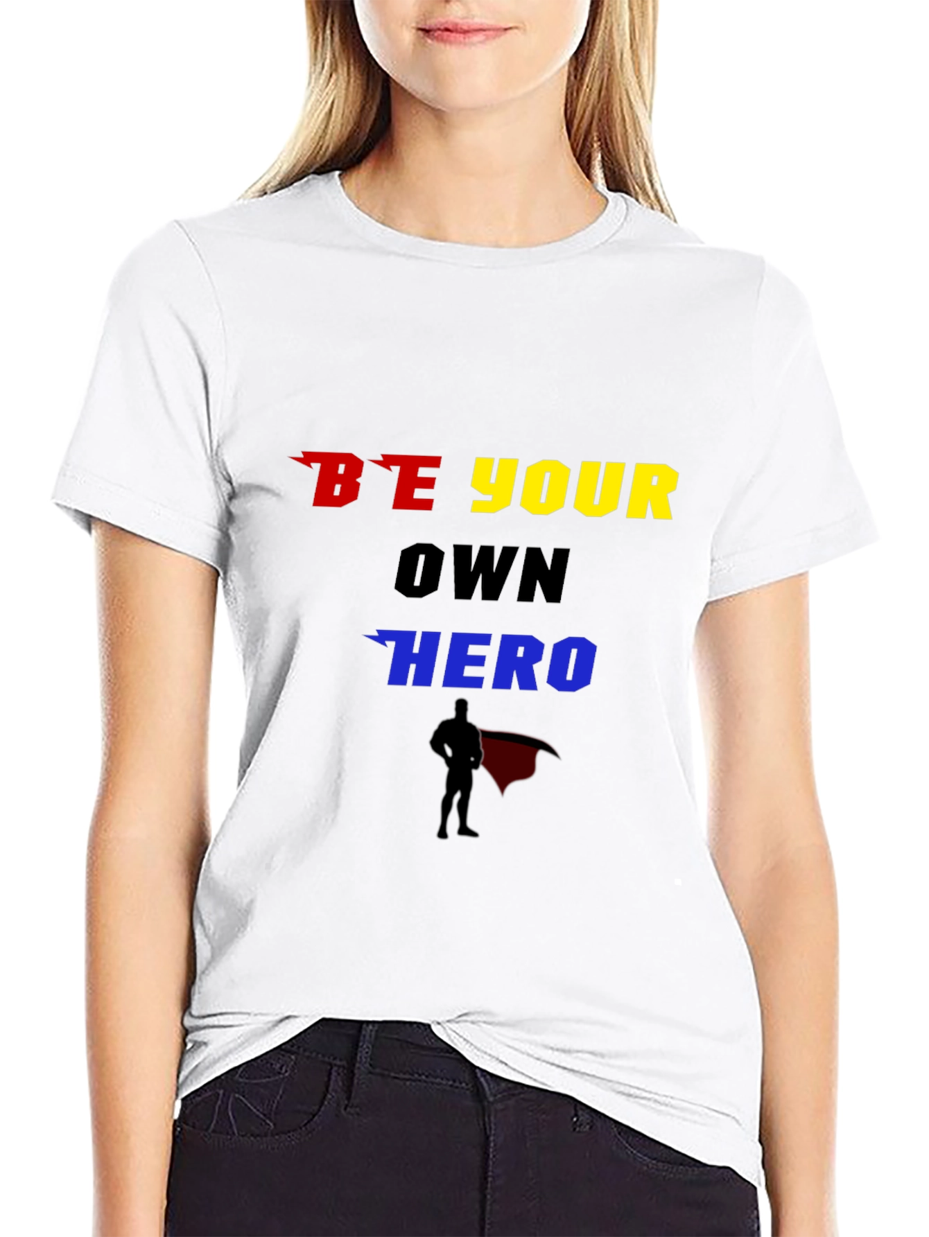 Black Be Your Own Hero Graphic T-Shirt view 9