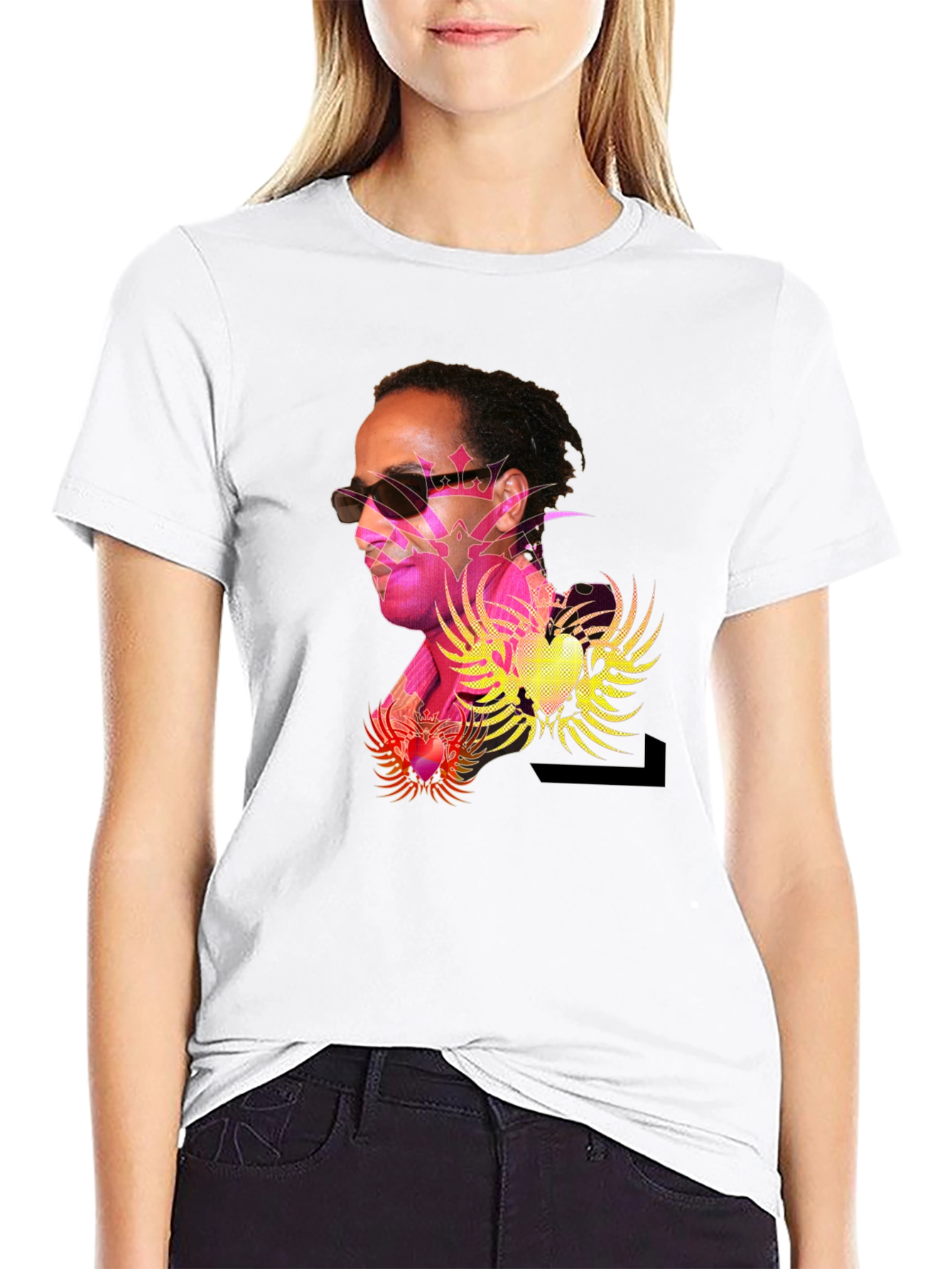 Black Graphic T-Shirt: Retro Pop Art Print view 9