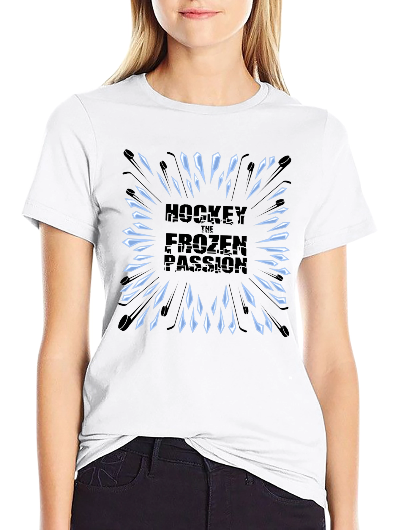 Black Hockey Frozen Passion Graphic T-Shirt view 9
