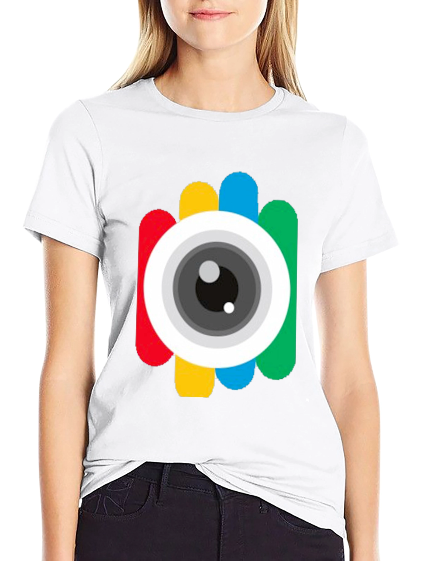 Black Colorful Camera Eye Graphic Black T-Shirt view 9