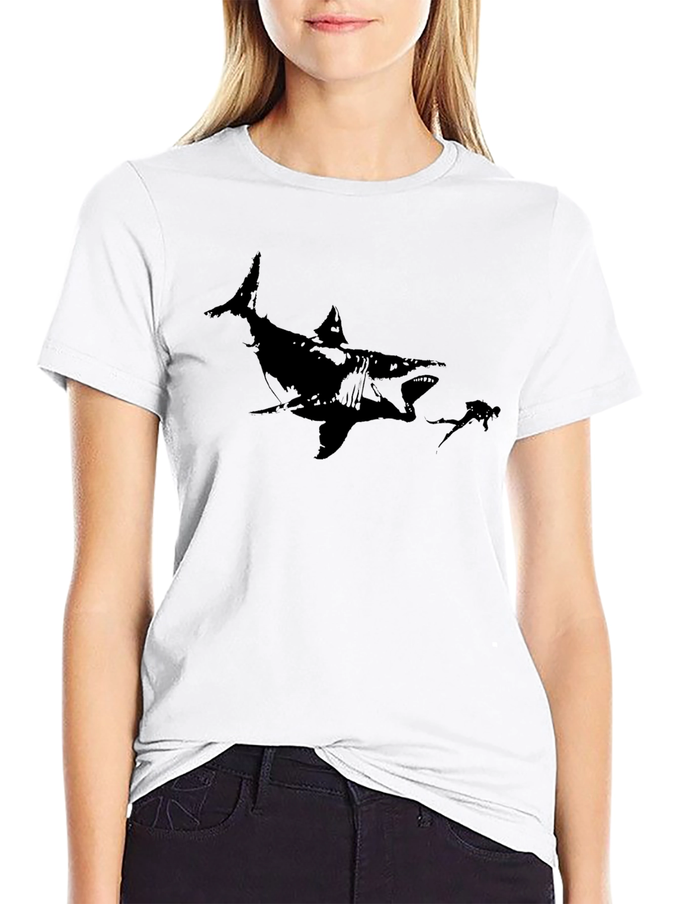 Black Shark Graphic Black T-Shirt view 9
