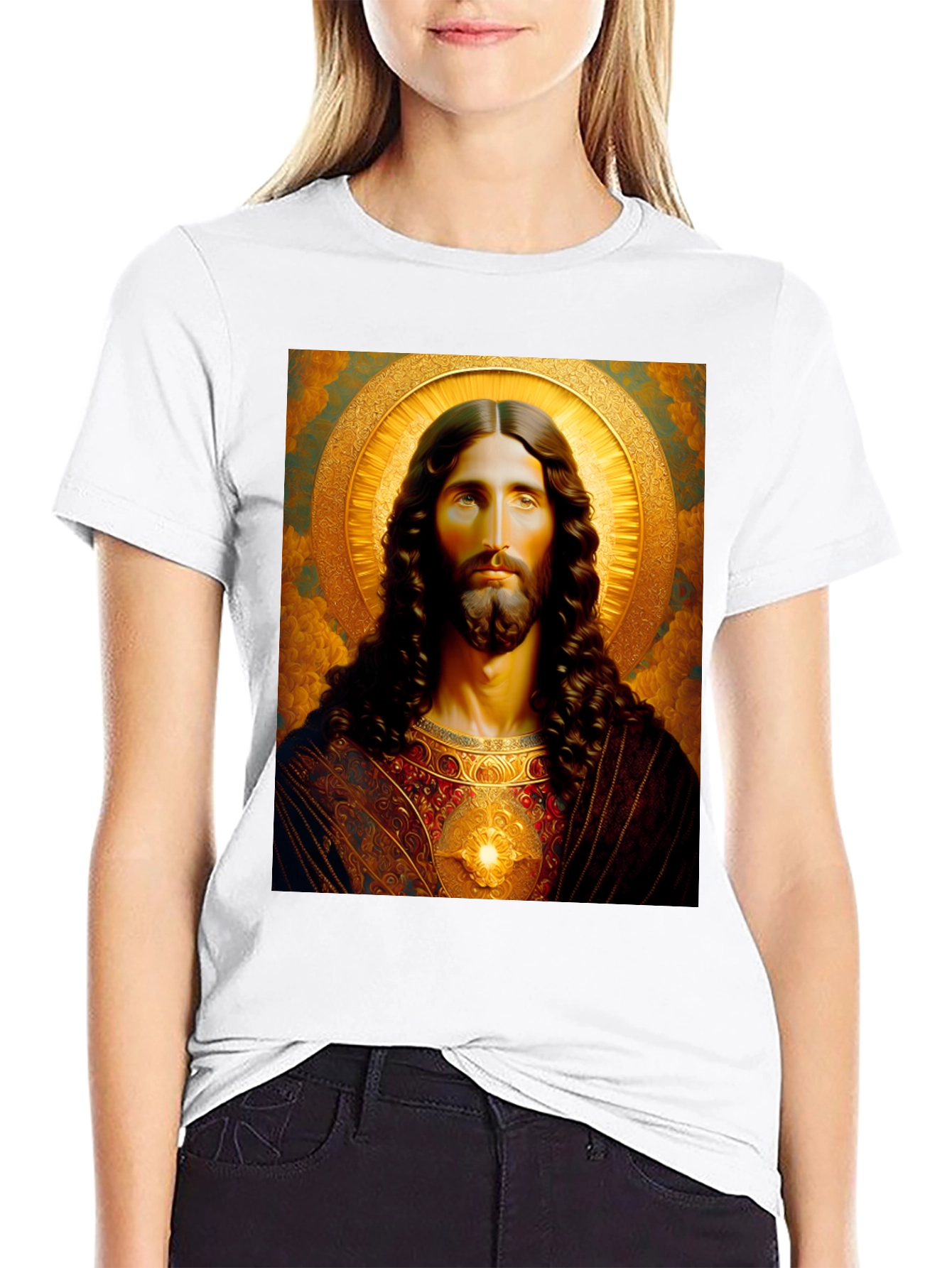 Black Jesus Christ Portrait Graphic T-Shirt - Black view 9