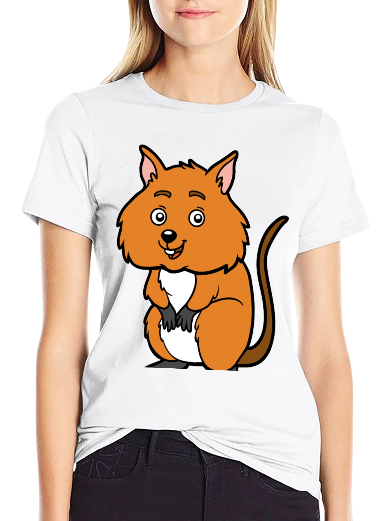 Black Cute Quokka Cartoon Black T-Shirt view 9