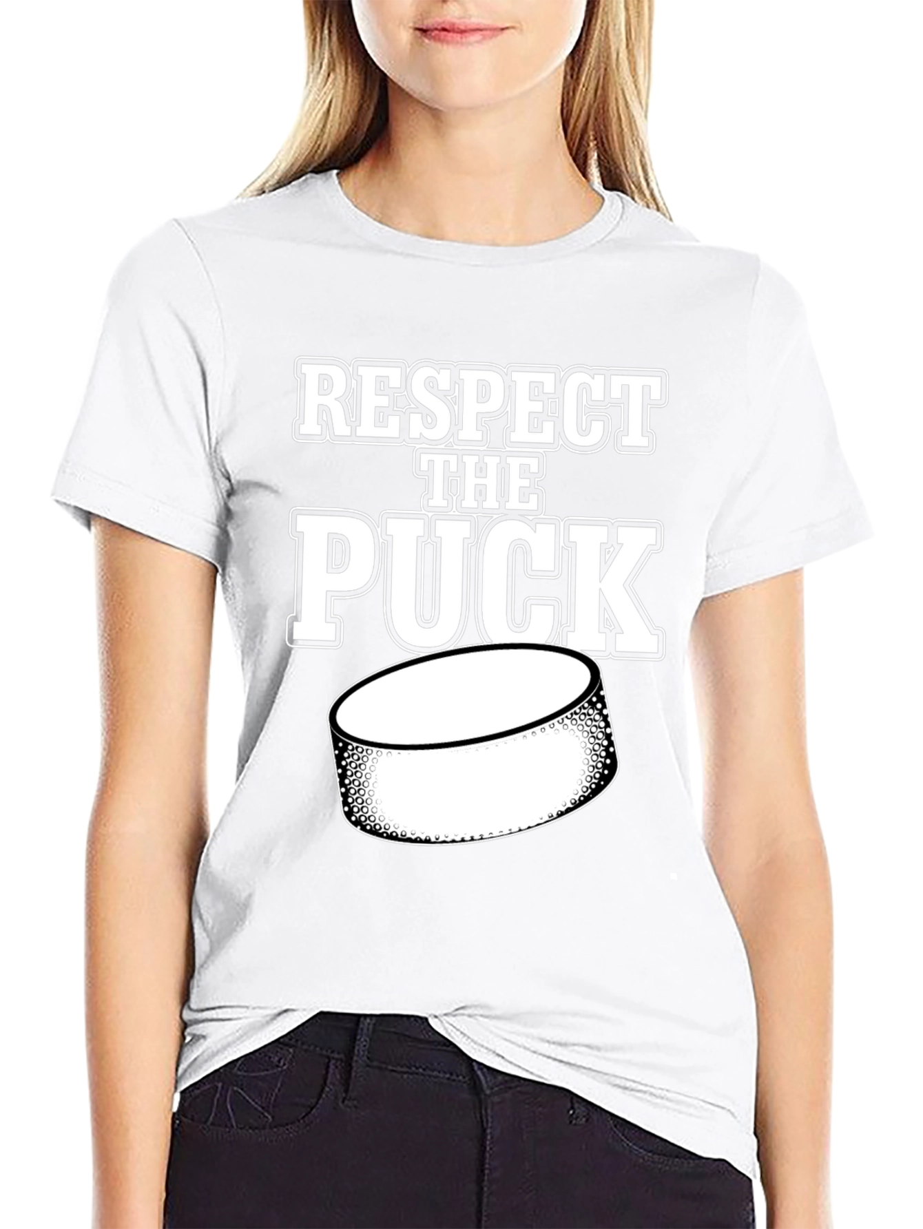 Black Respect the Puck Hockey T-Shirt view 9