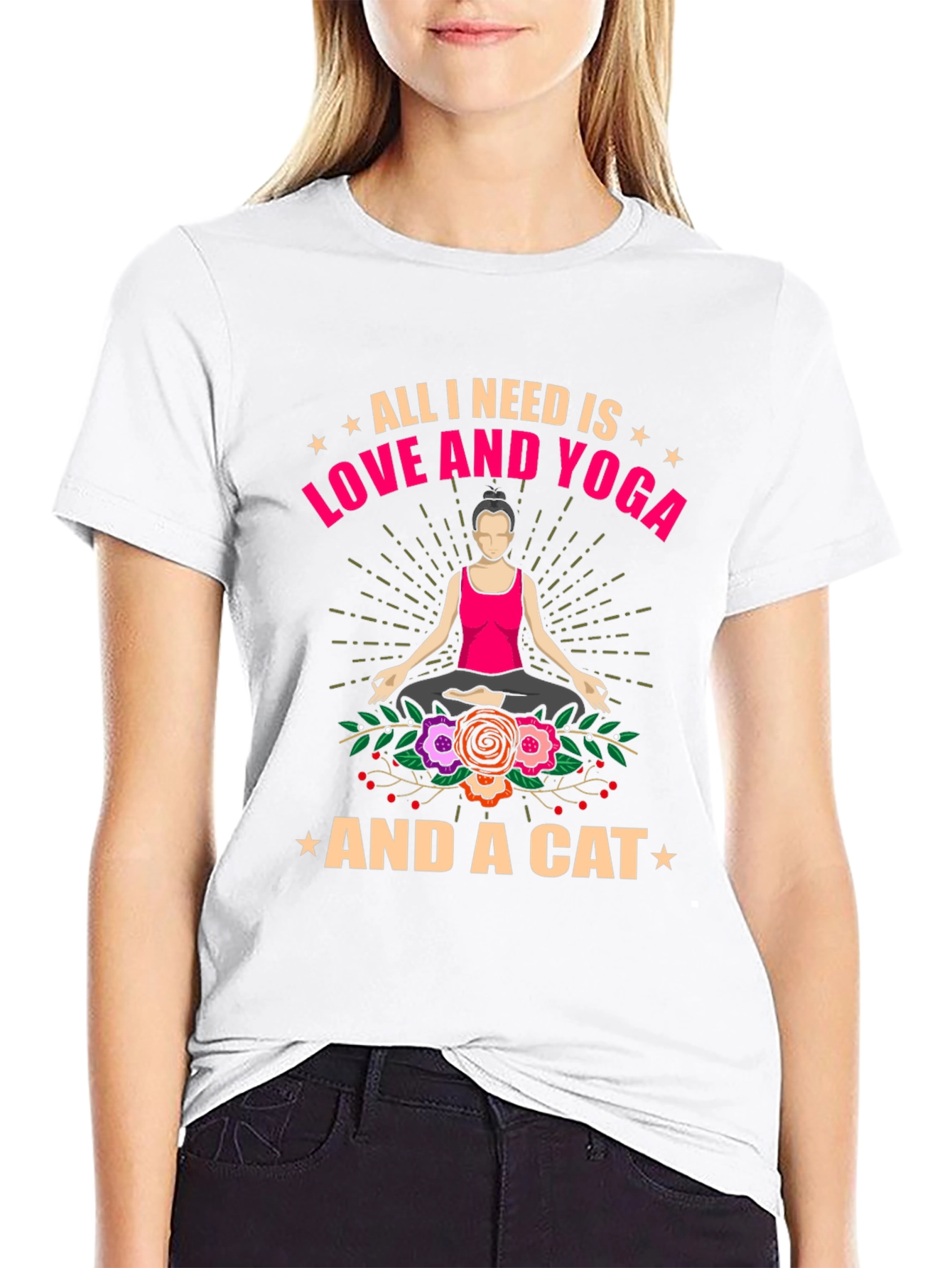 Black Love, Yoga, and Cats T-Shirt - Relaxed Fit view 9