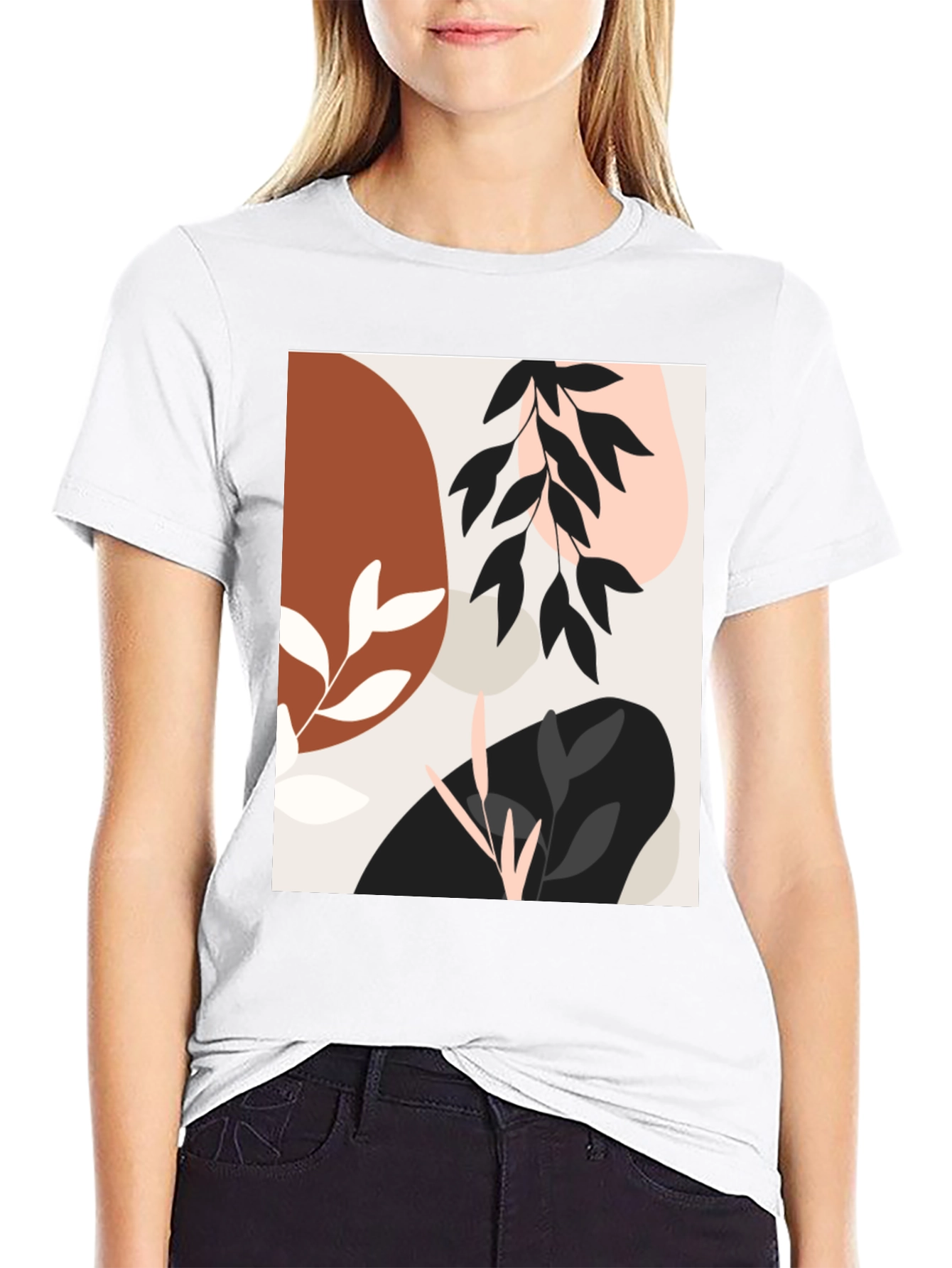 Black Modern Abstract Graphic Print Black T-Shirt view 9