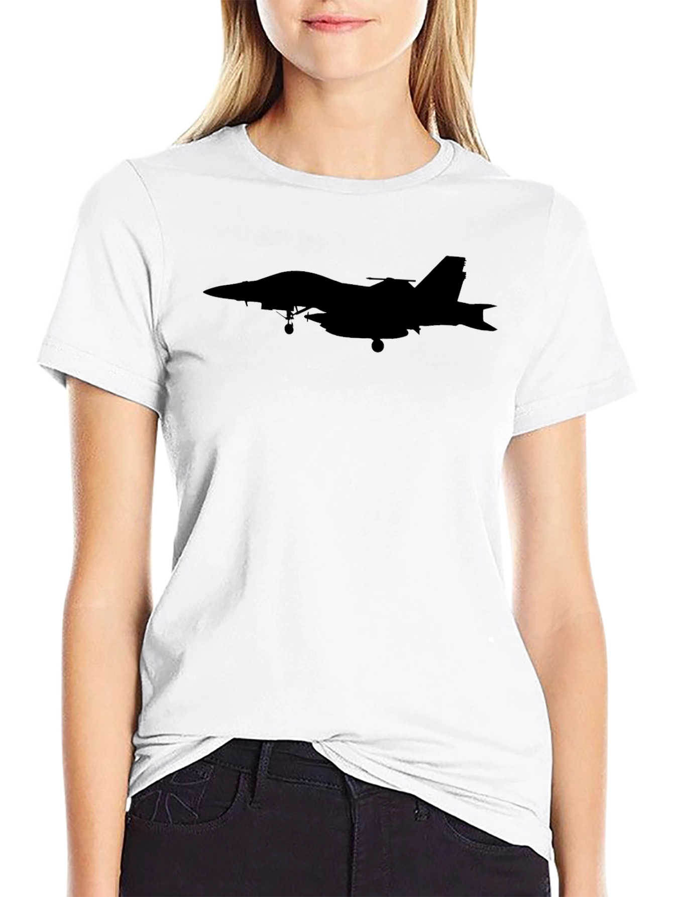Black Jet Fighter Silhouette Graphic Tee - Black view 9