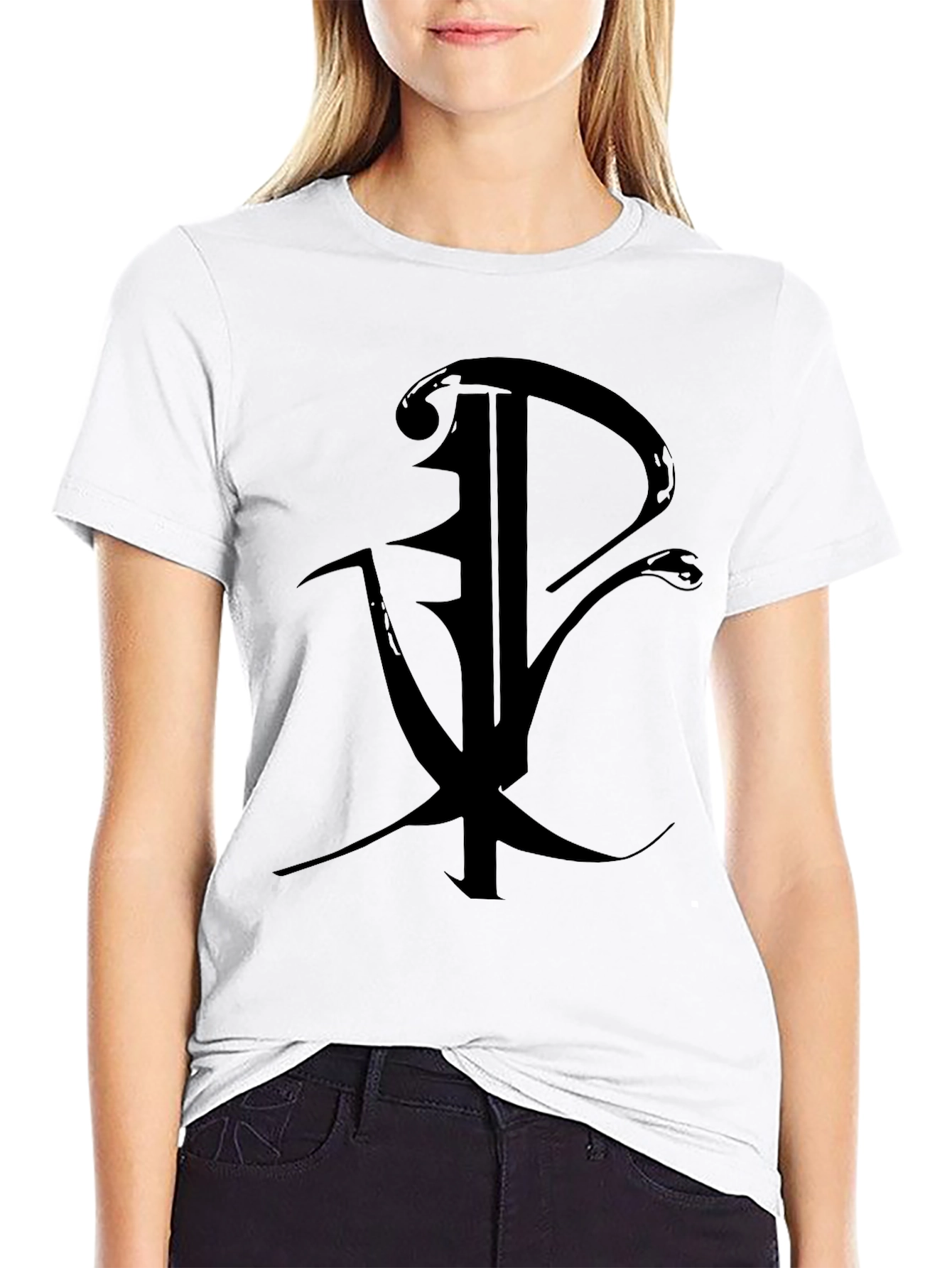 Black Black Graphic Tee with Abstract Symbol view 9