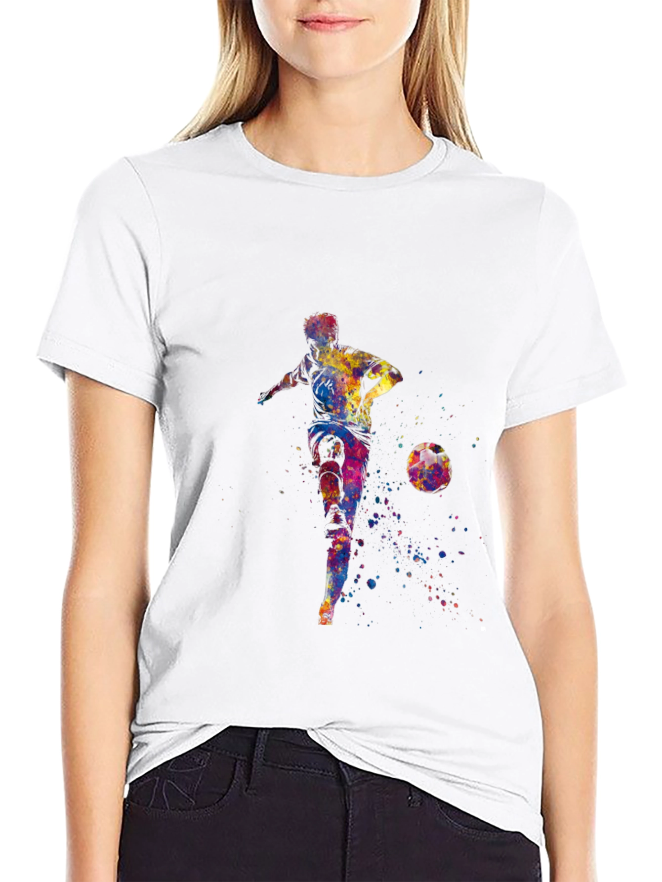 Black Colorful Soccer Player T-Shirt view 9