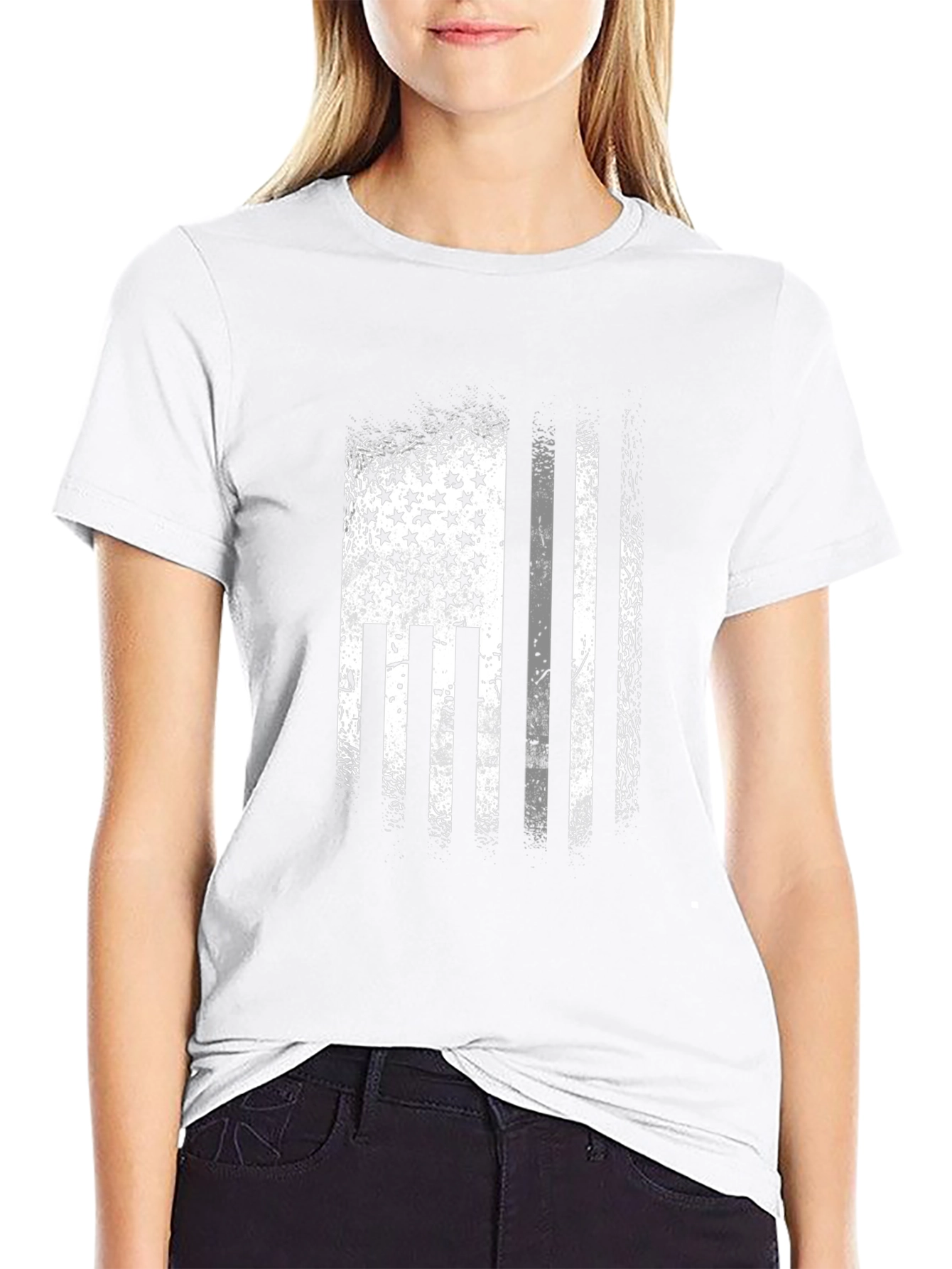 Black American Flag Distressed Graphic T-Shirt view 9
