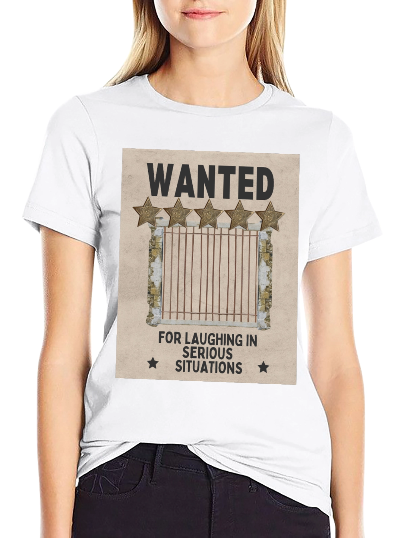 Black Wanted: Laughing in Serious Situations Graphic T-Shirt view 9
